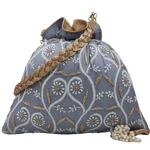 Sky Chikankari Potli Bag