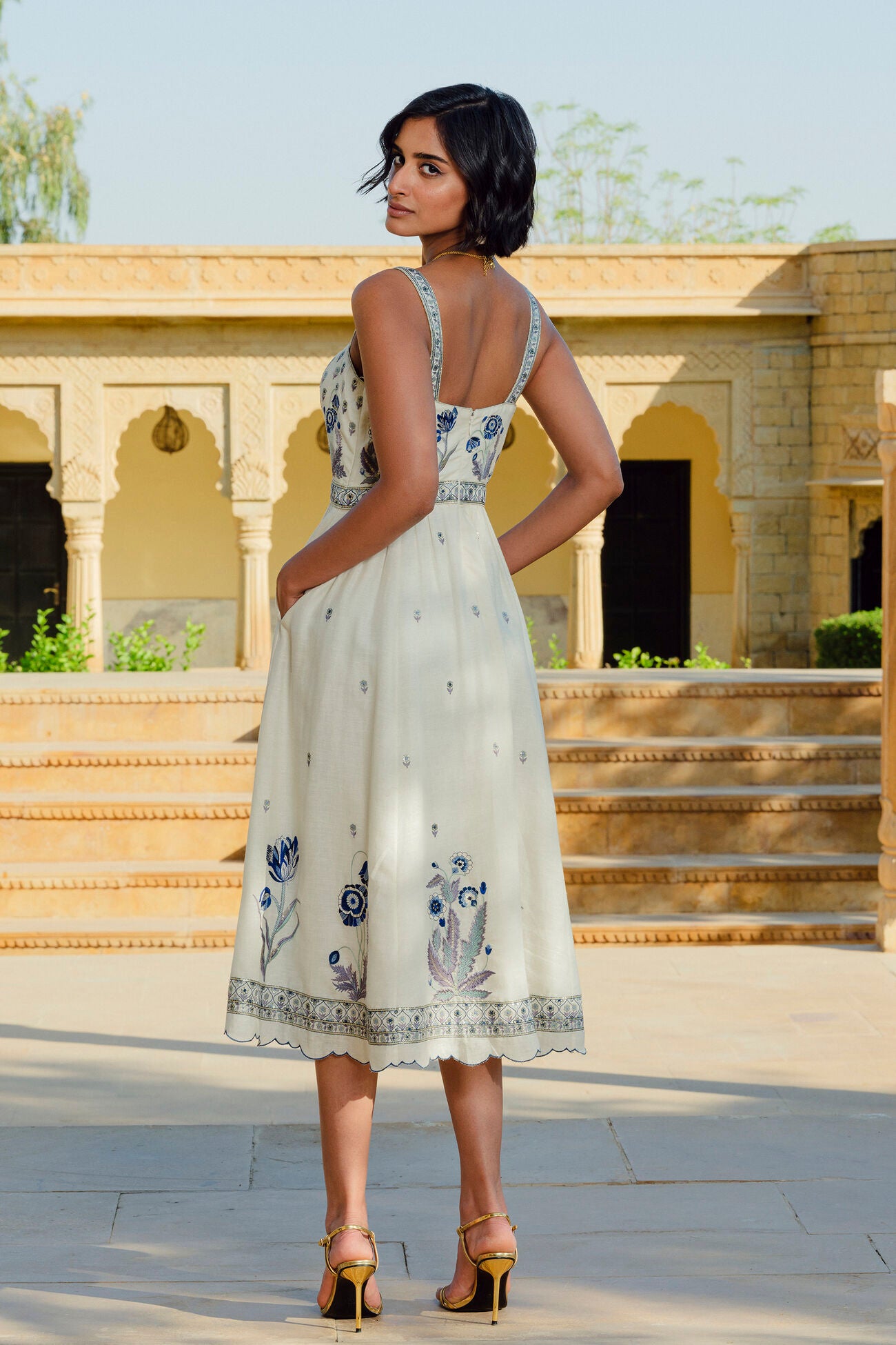 Emalia Embroidered Linen Dress - Natural