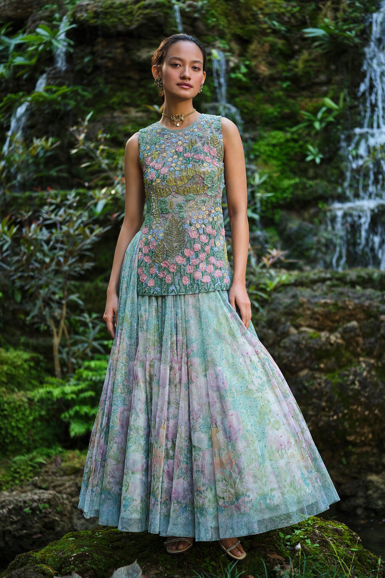 Isla Embroidered & Applique Skirt Set - Blue