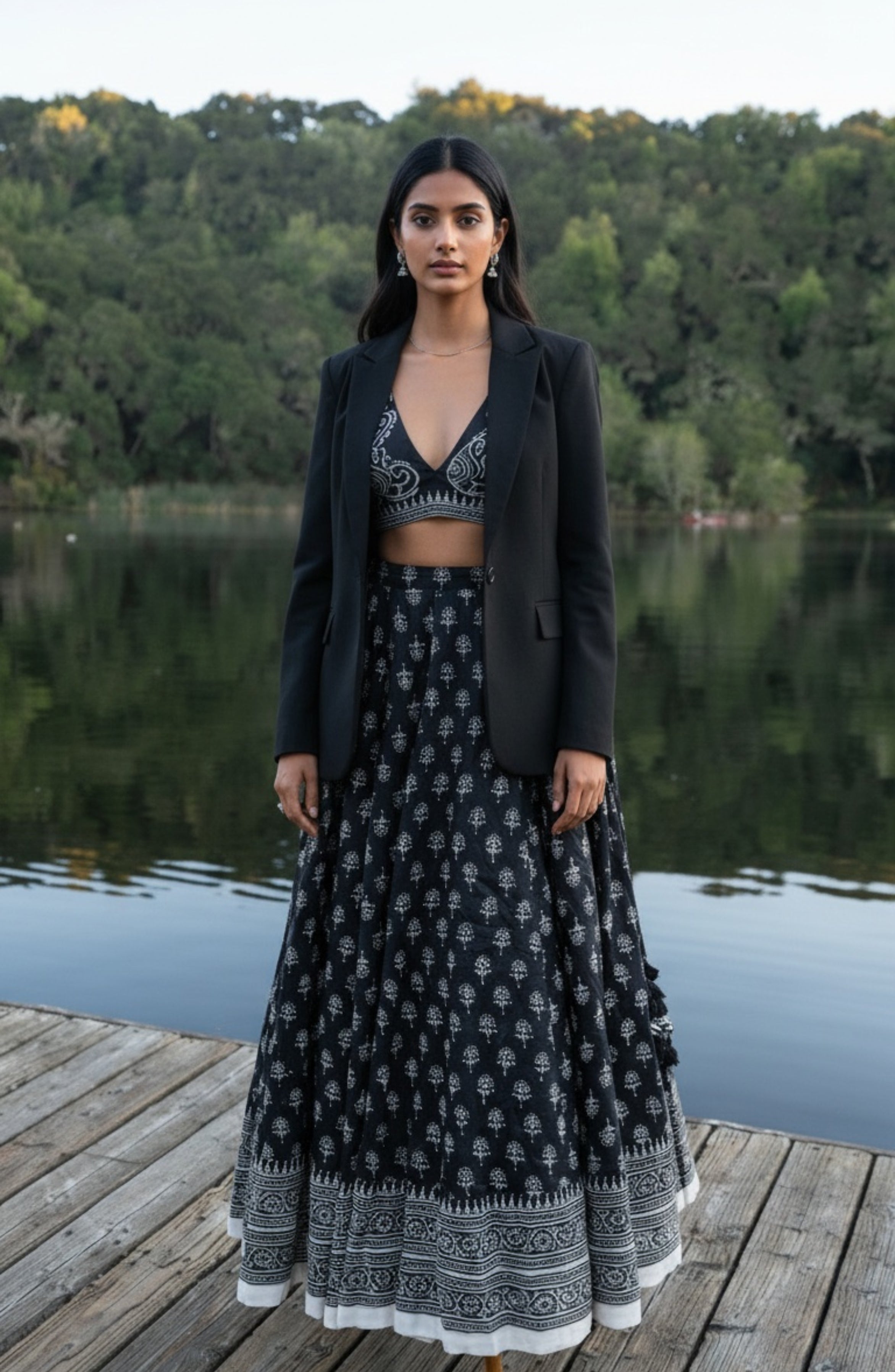 Black Murshidabad Silk Lehenga Set