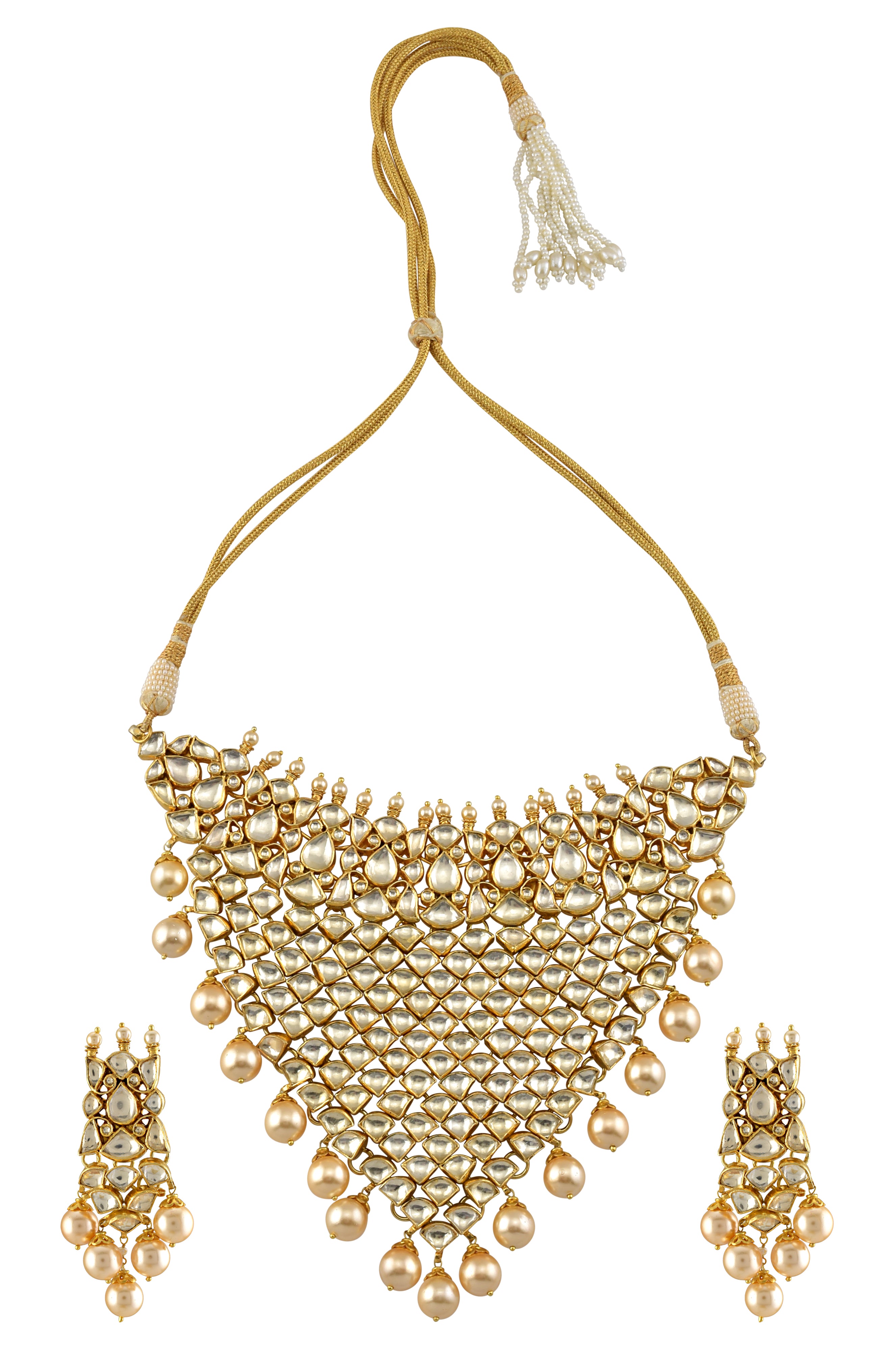 Silver Gold Plated Interlinked Multi Crystal Pearl Necklace Set