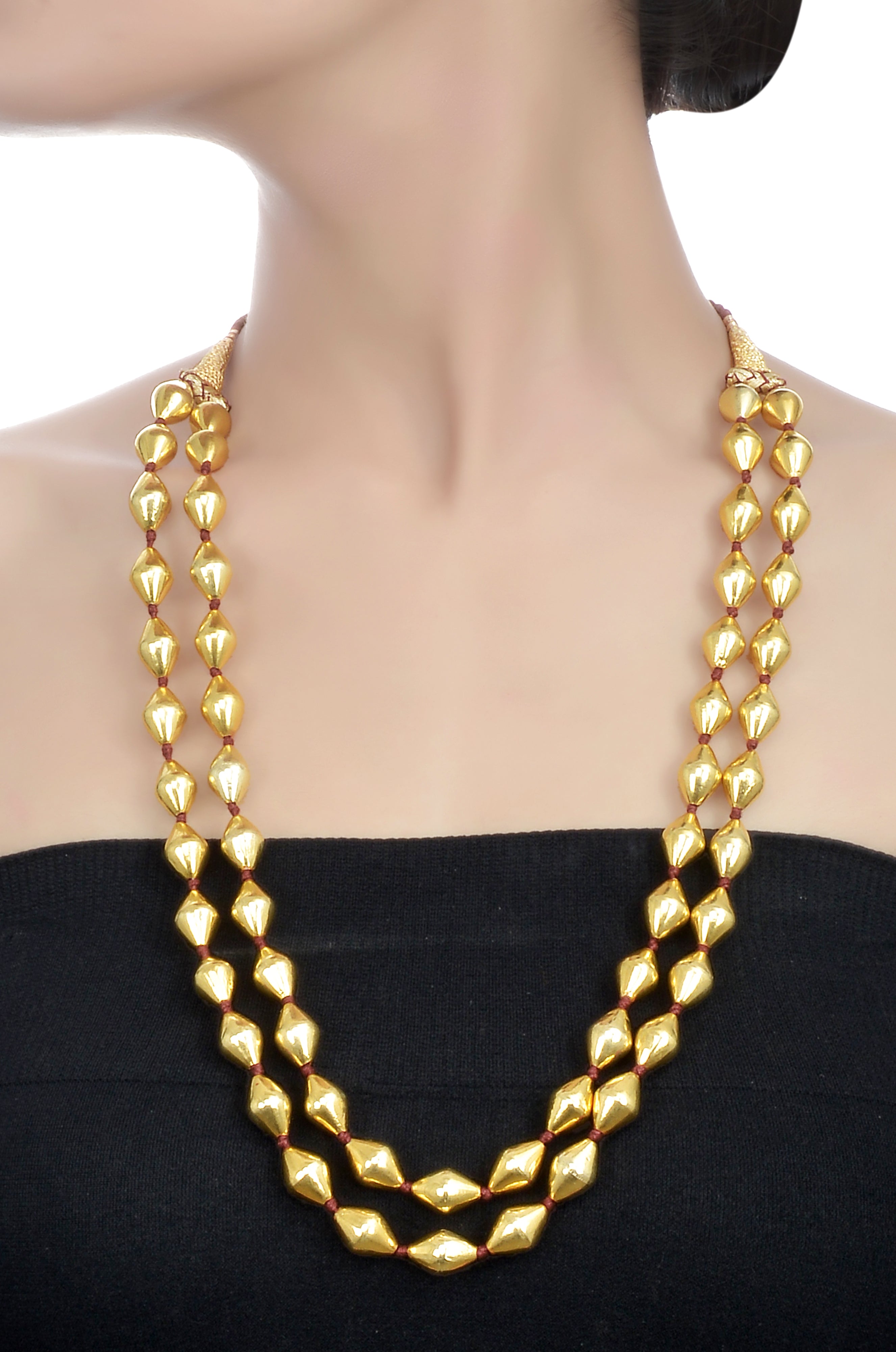 Two layer silver gold plated dholki necklace