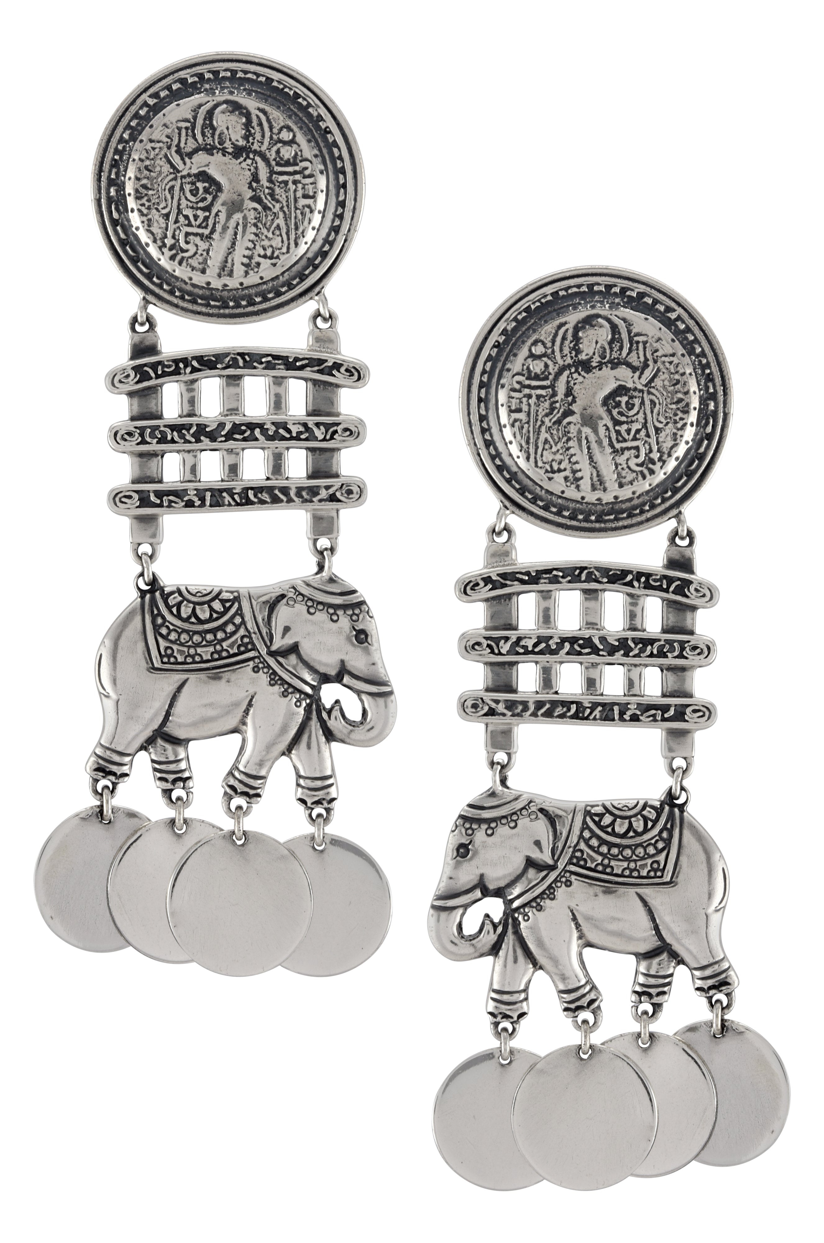 Silver Oxidized Coin Maurya Elephant Earrings
