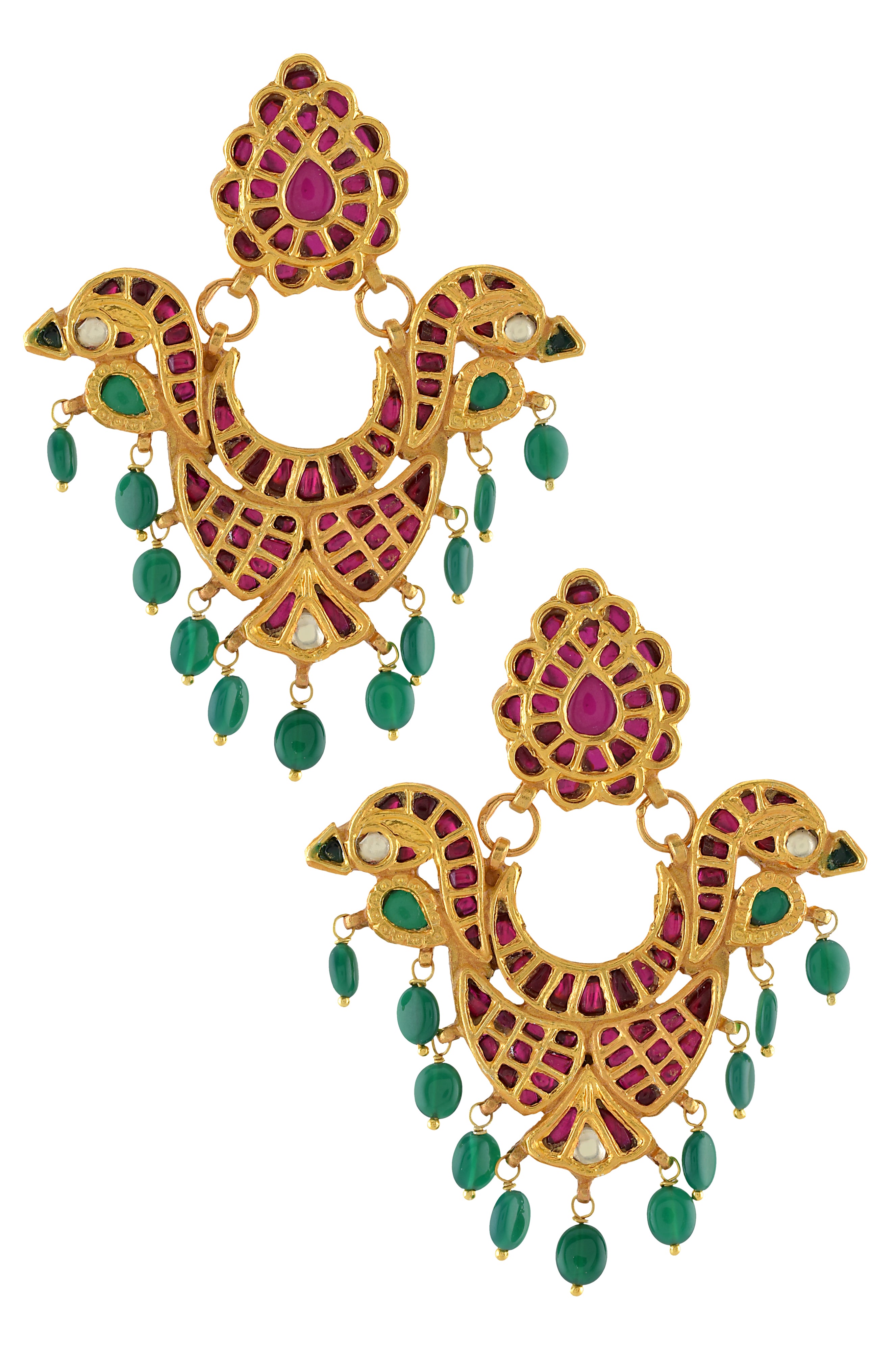 Silver Gold Plated Multi Crystal Glass Drop Mayura Earrings