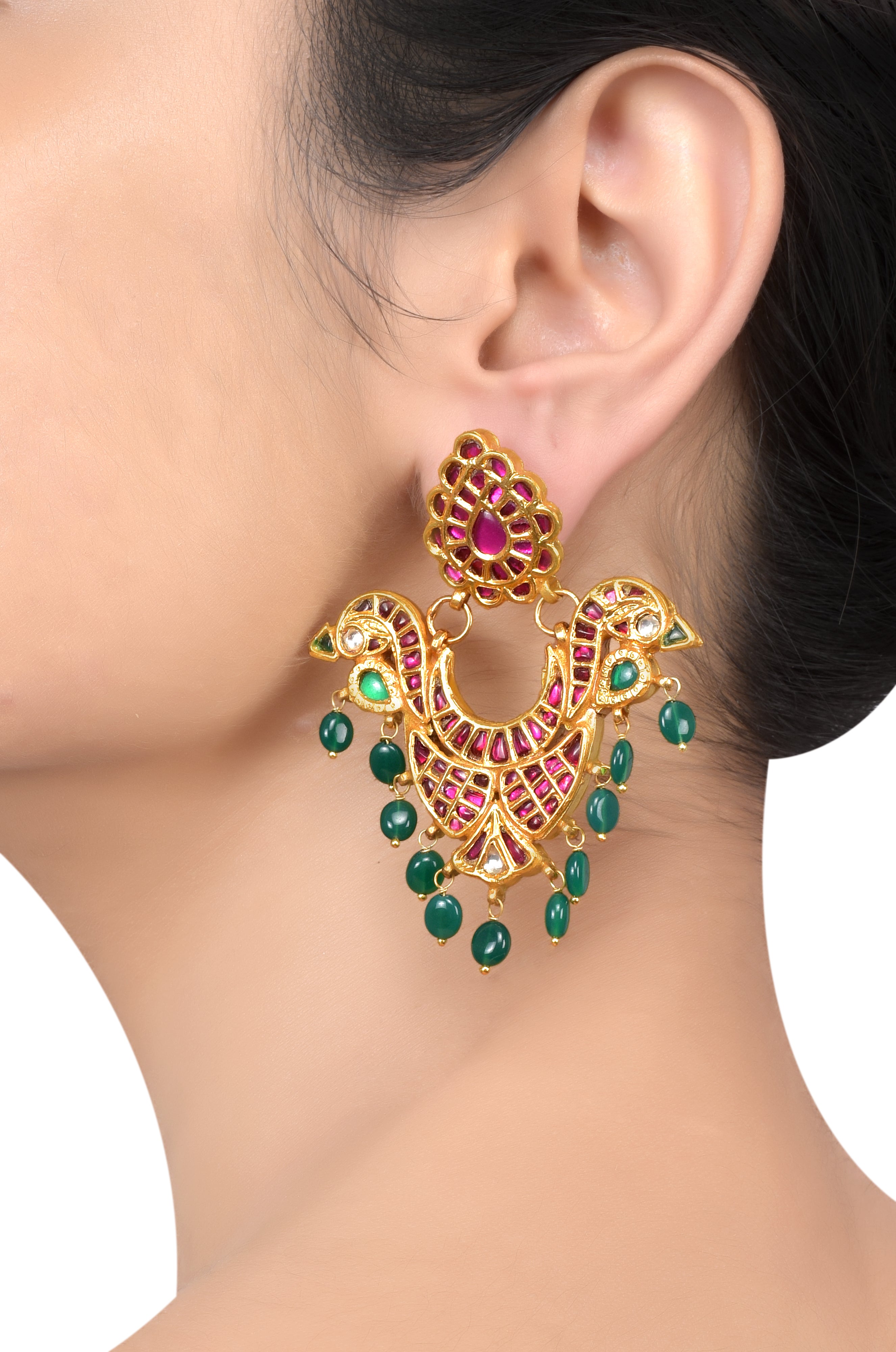 Silver Gold Plated Multi Crystal Glass Drop Mayura Earrings