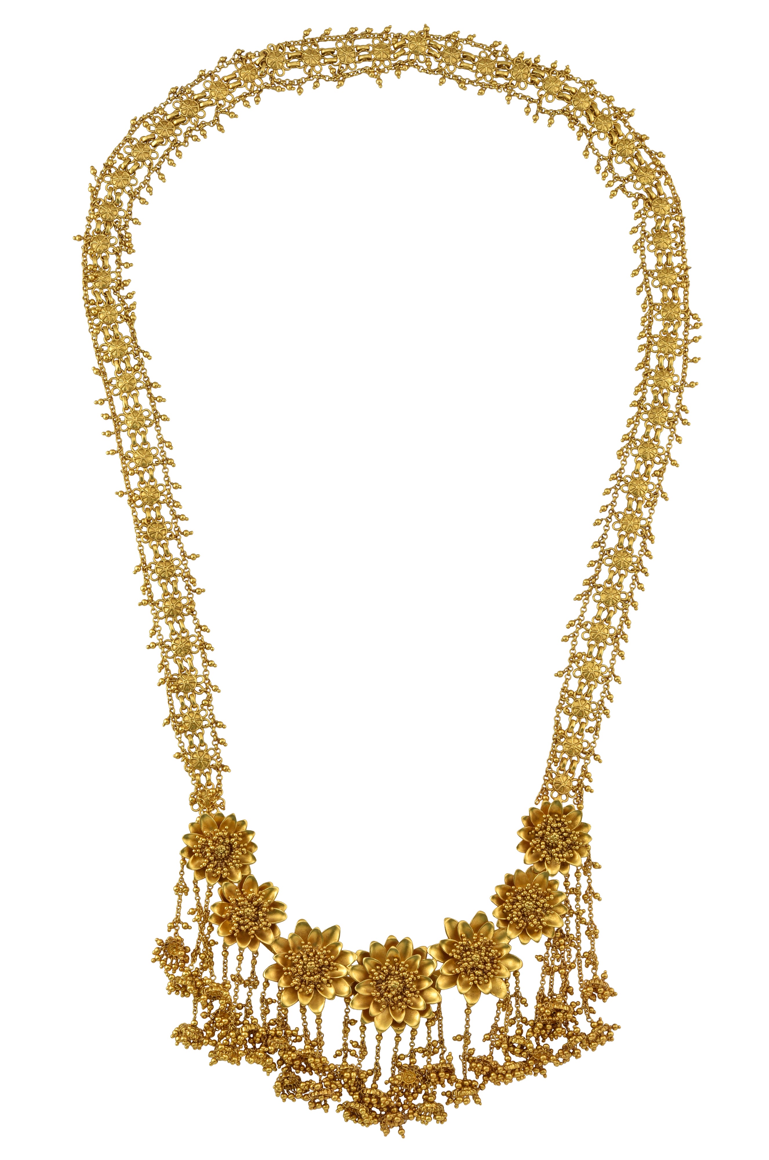 Silver Gold Plated Multi Flower Rawa Cluster Drop Long Necklace