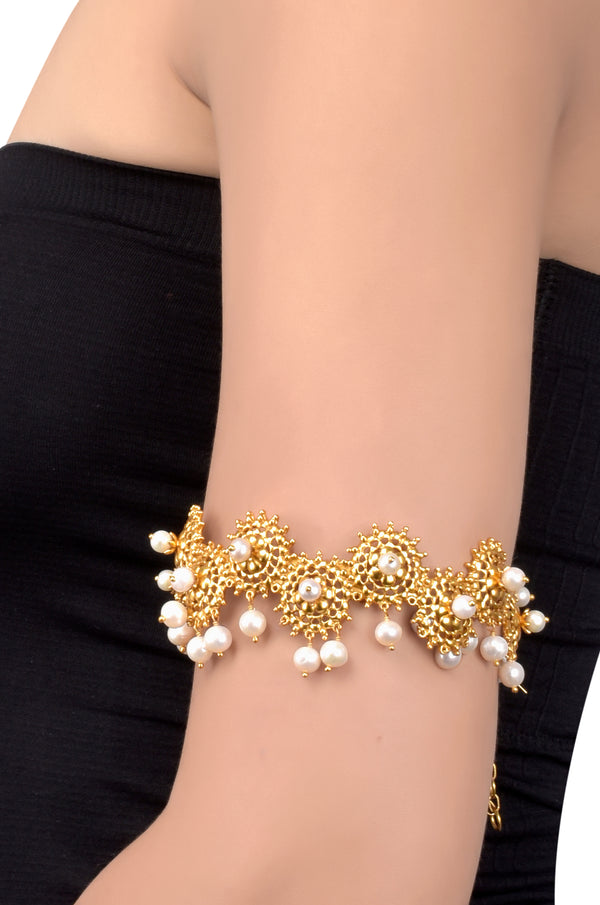 Silver Gold Plated Sun Jaali Pearl Armlet