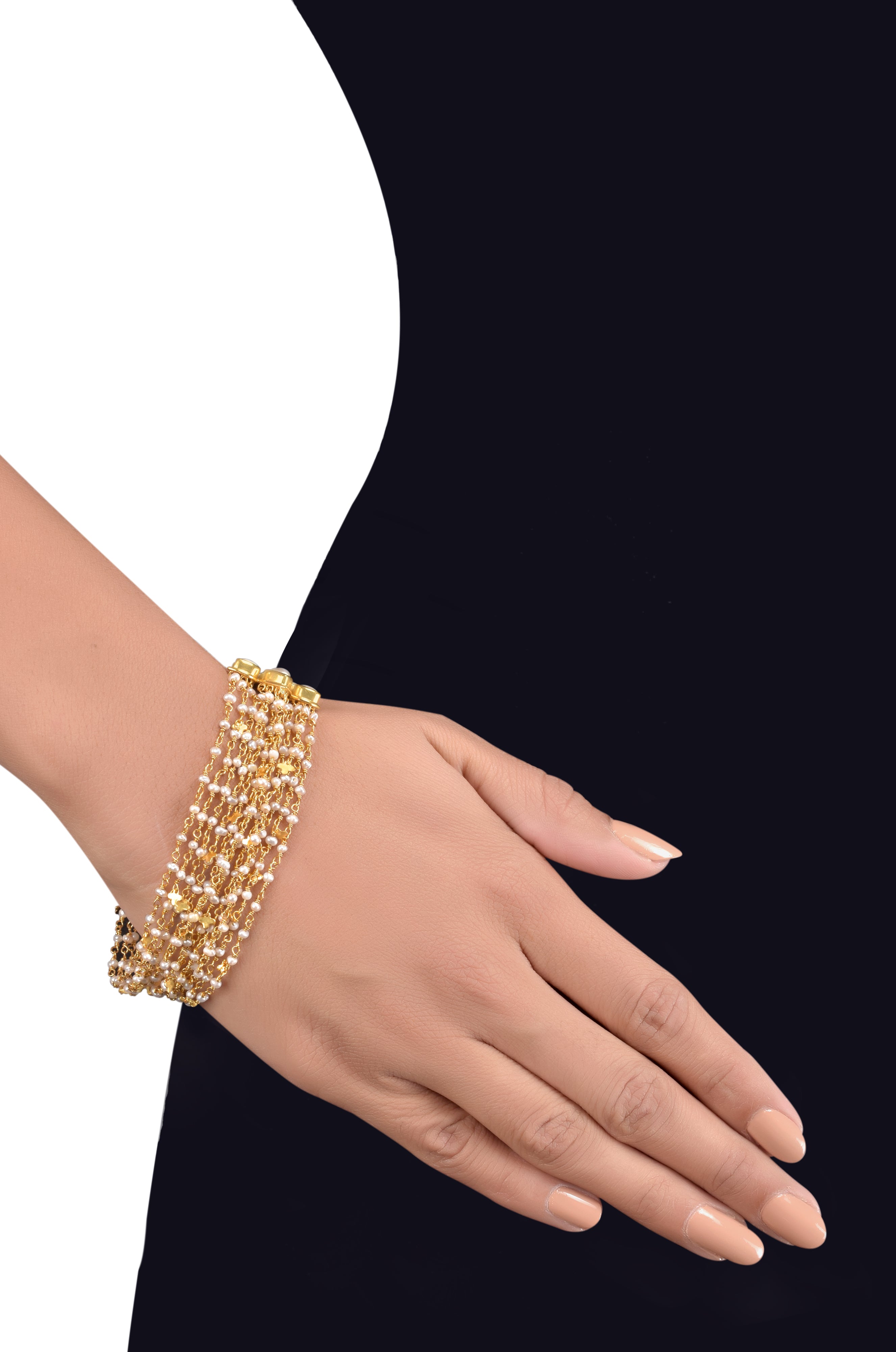 Silver Gold Plated Lotus Multi Strand Pearl Bracelet