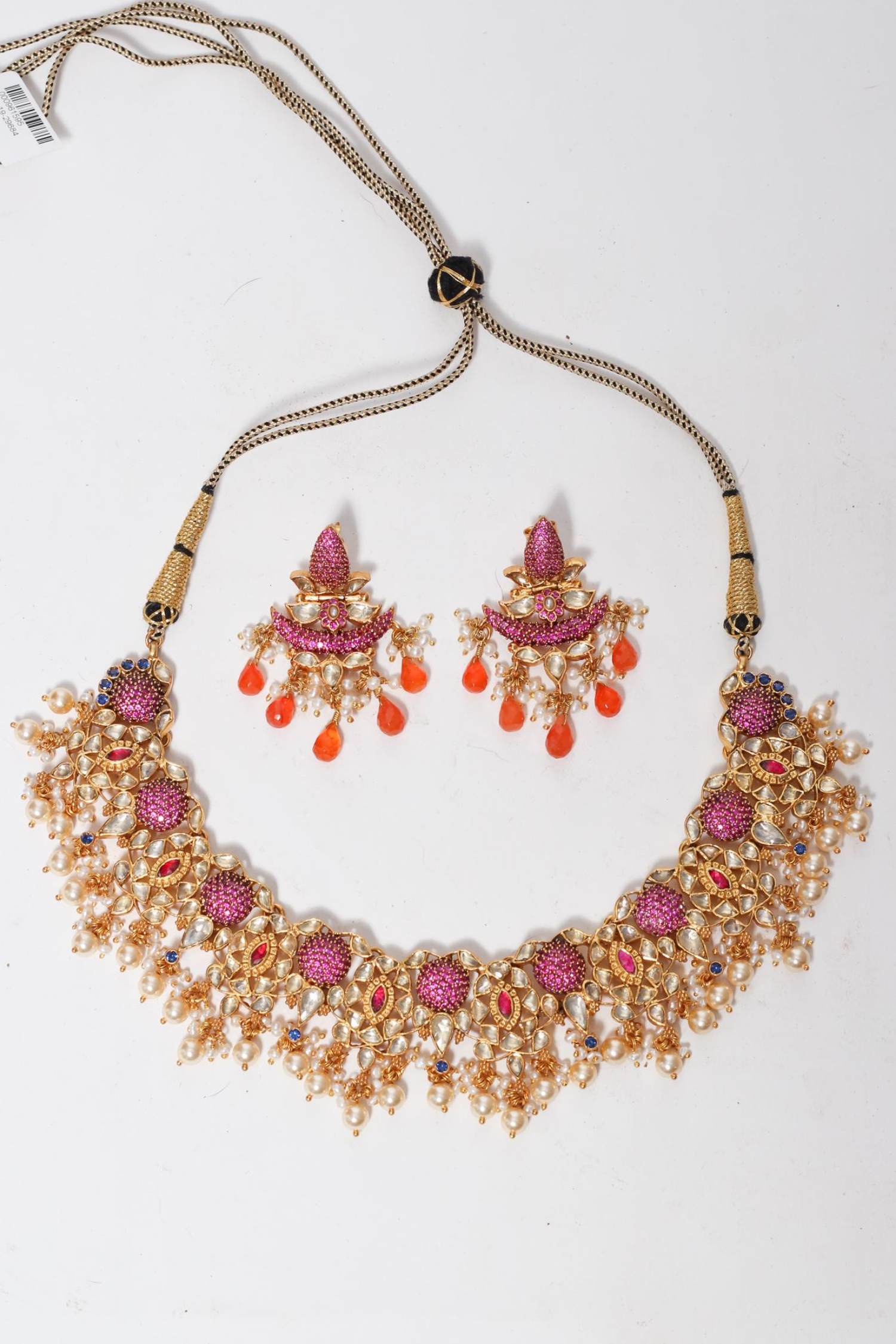 Silver Gold Plated Glass Pearl Drop Necklace Set