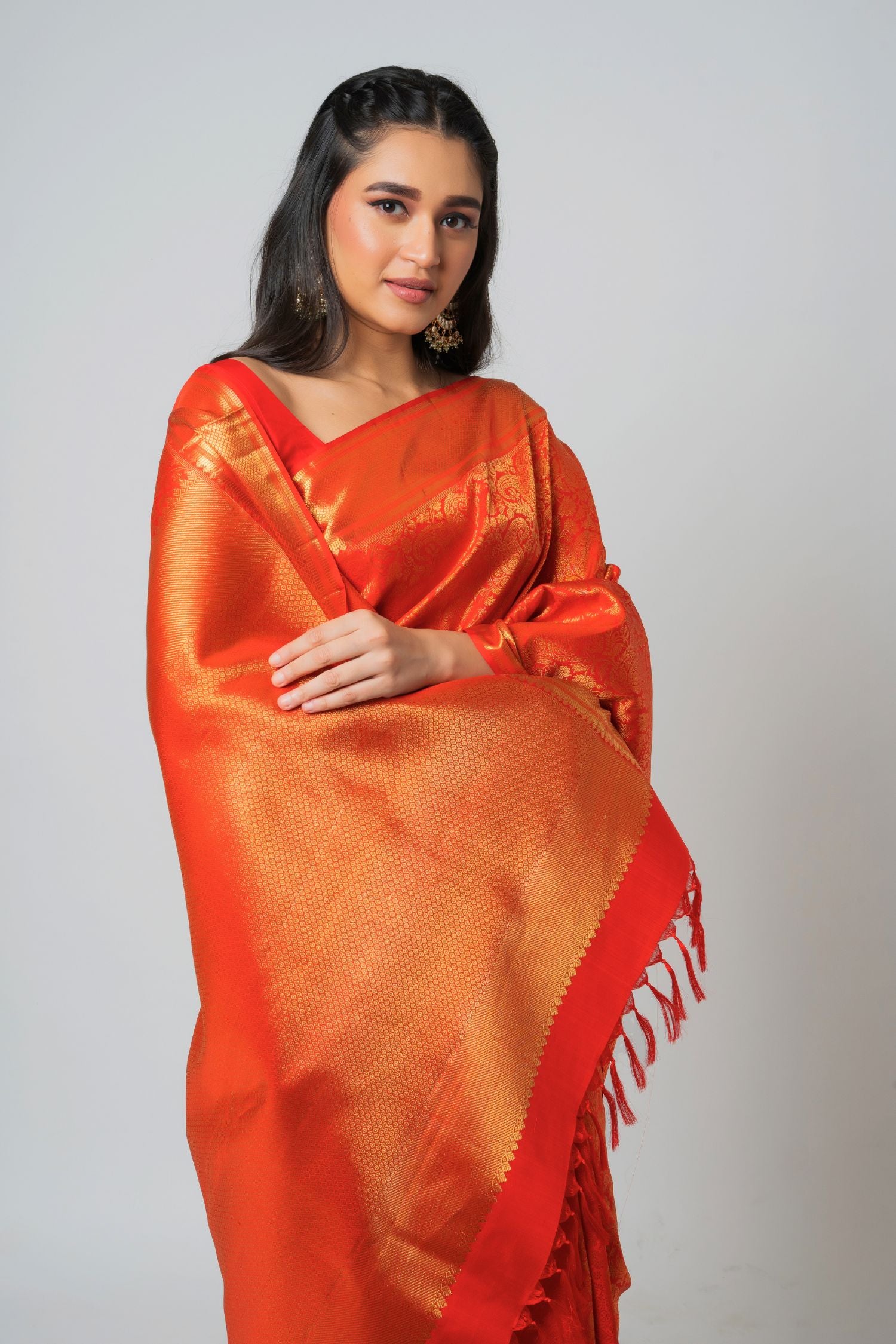 Red Brocade Kanjiveram with a Gold Border