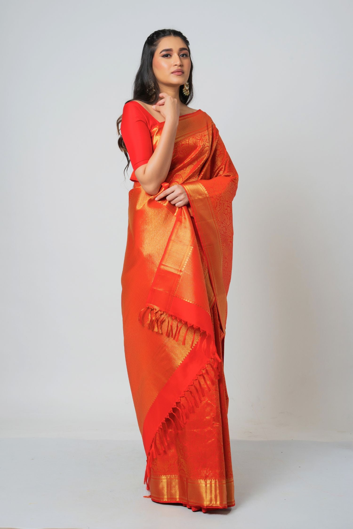 Red Brocade Kanjiveram with a Gold Border