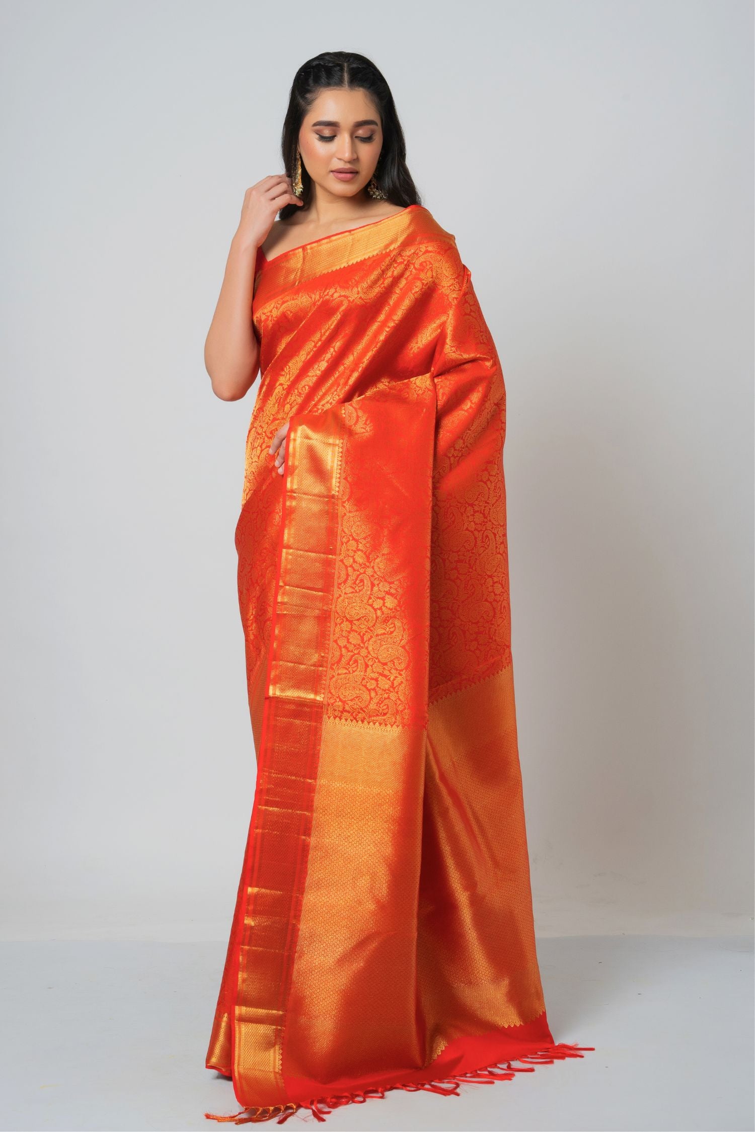Red Brocade Kanjiveram with a Gold Border