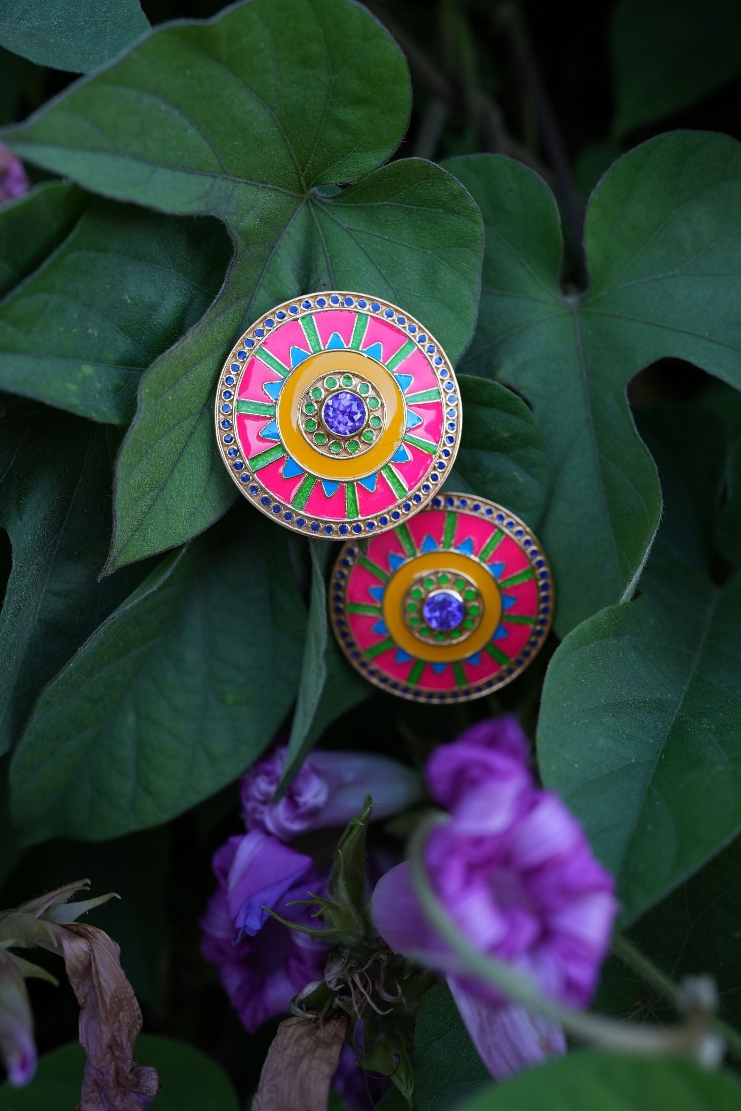 Enamel Floral Radial Tribal Pop Ear Studs
