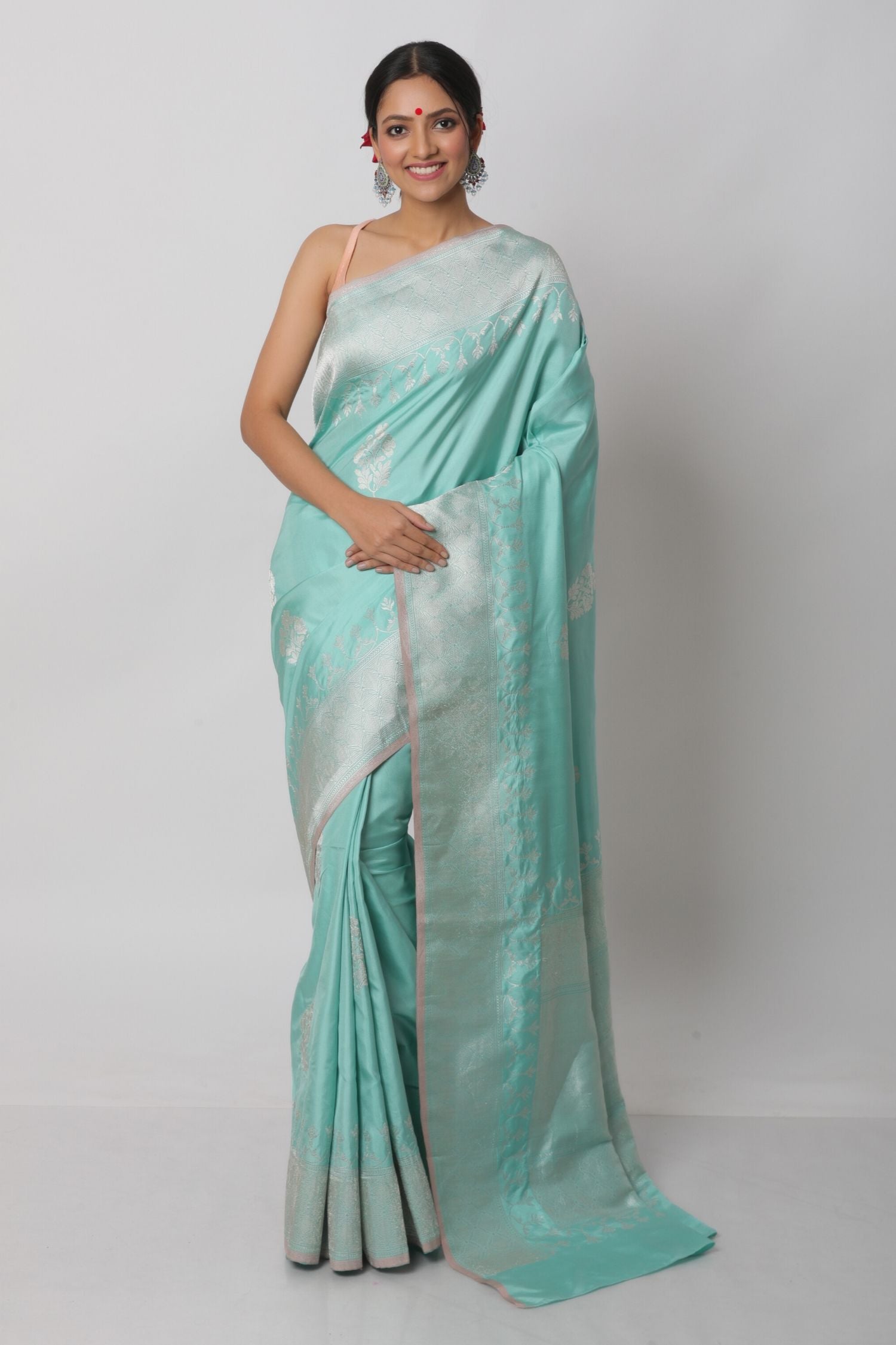 Teal Katan Silk Saree