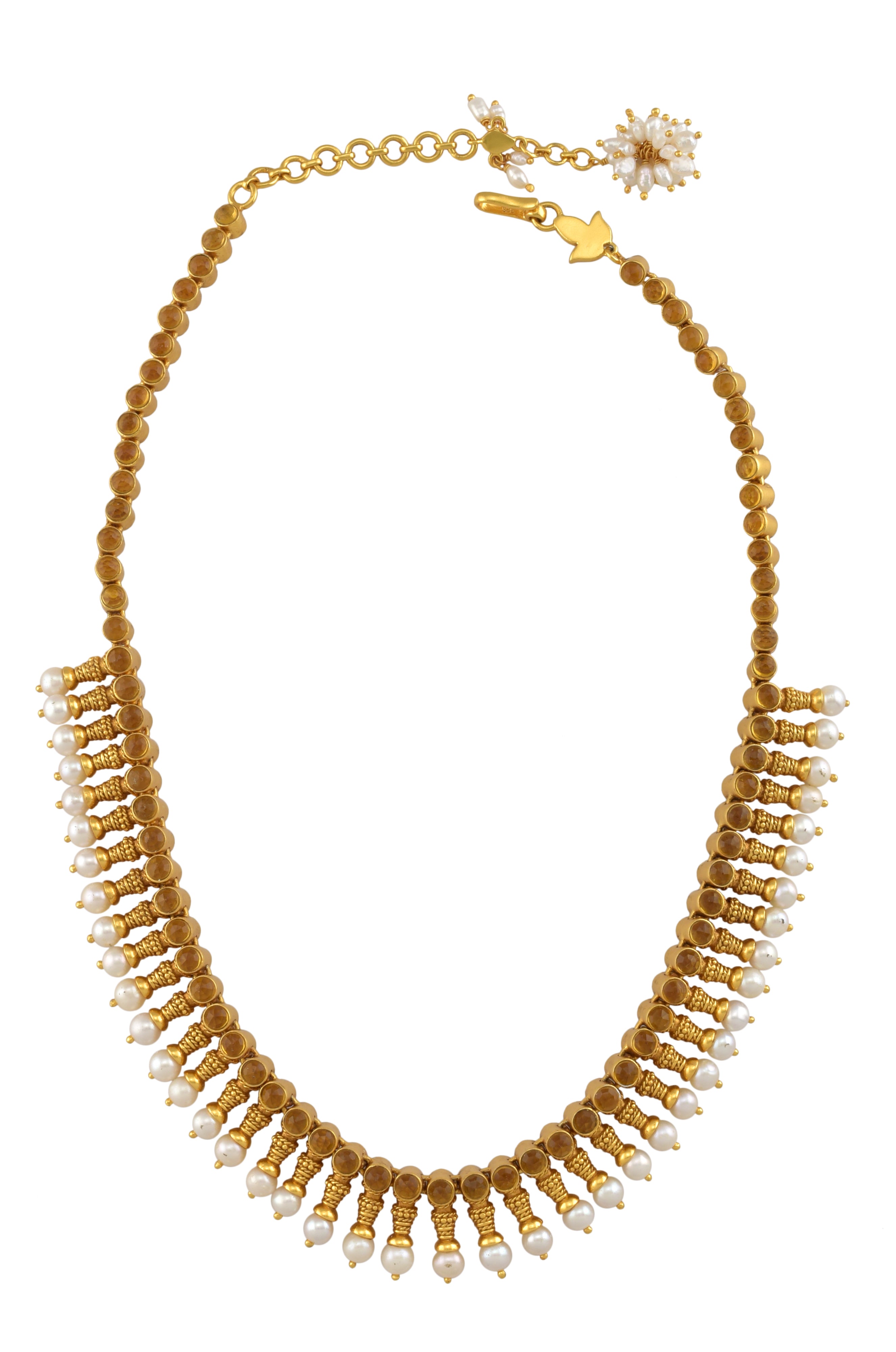 Silver Gold Plated Citrine Pearl Rawa Necklace