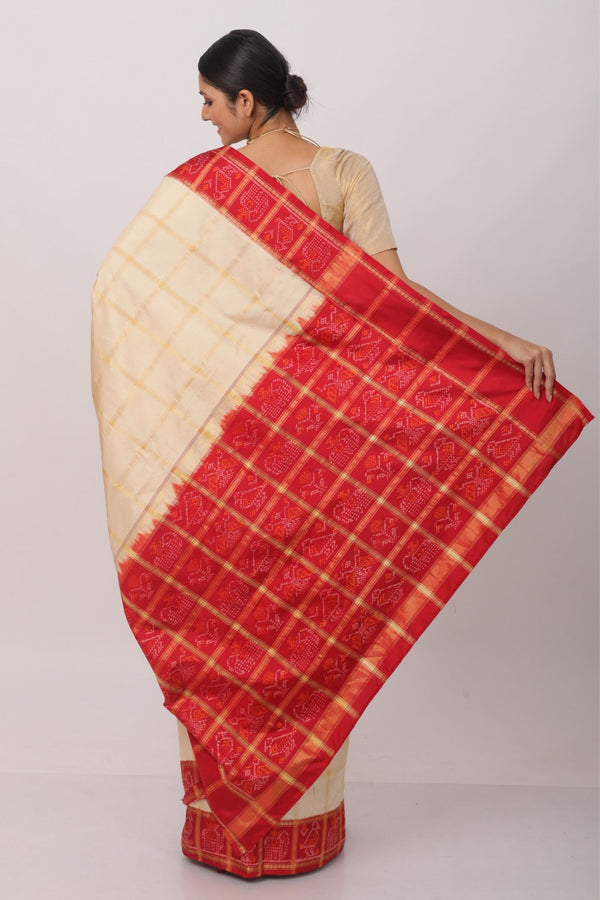 Creme and Red Gharchola sari