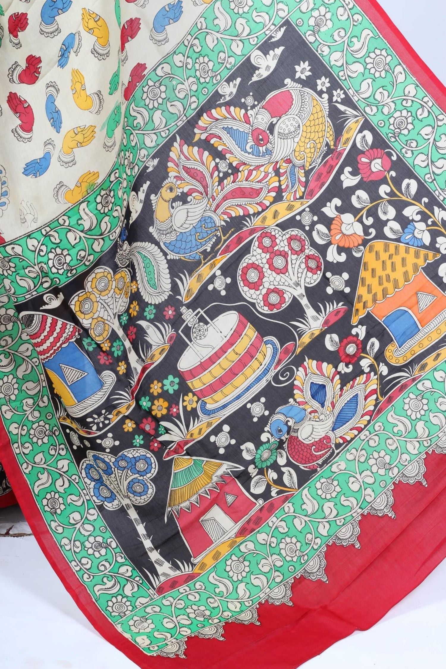 Beige chenoori silk kalamkari saree