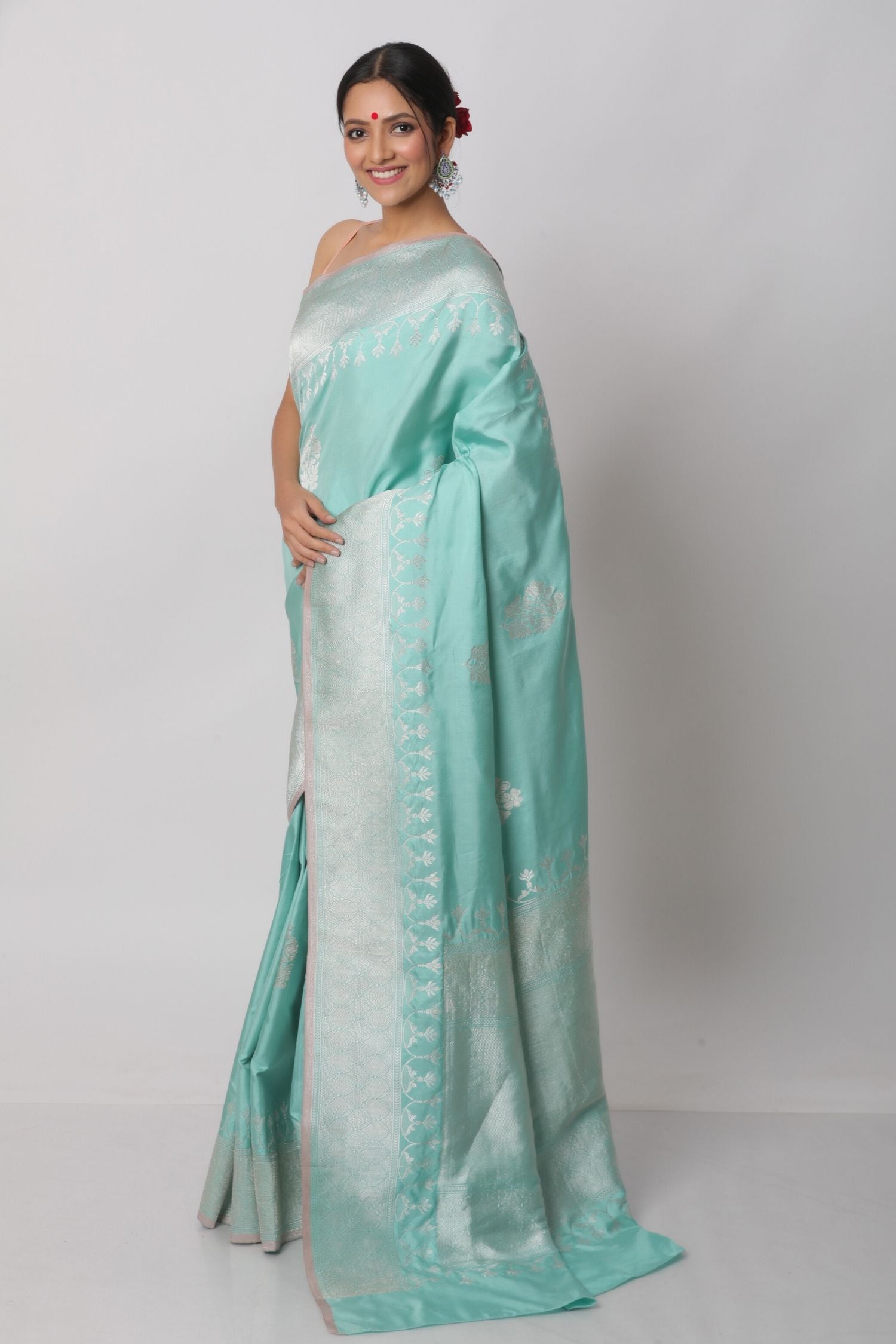 Teal Katan Silk Saree