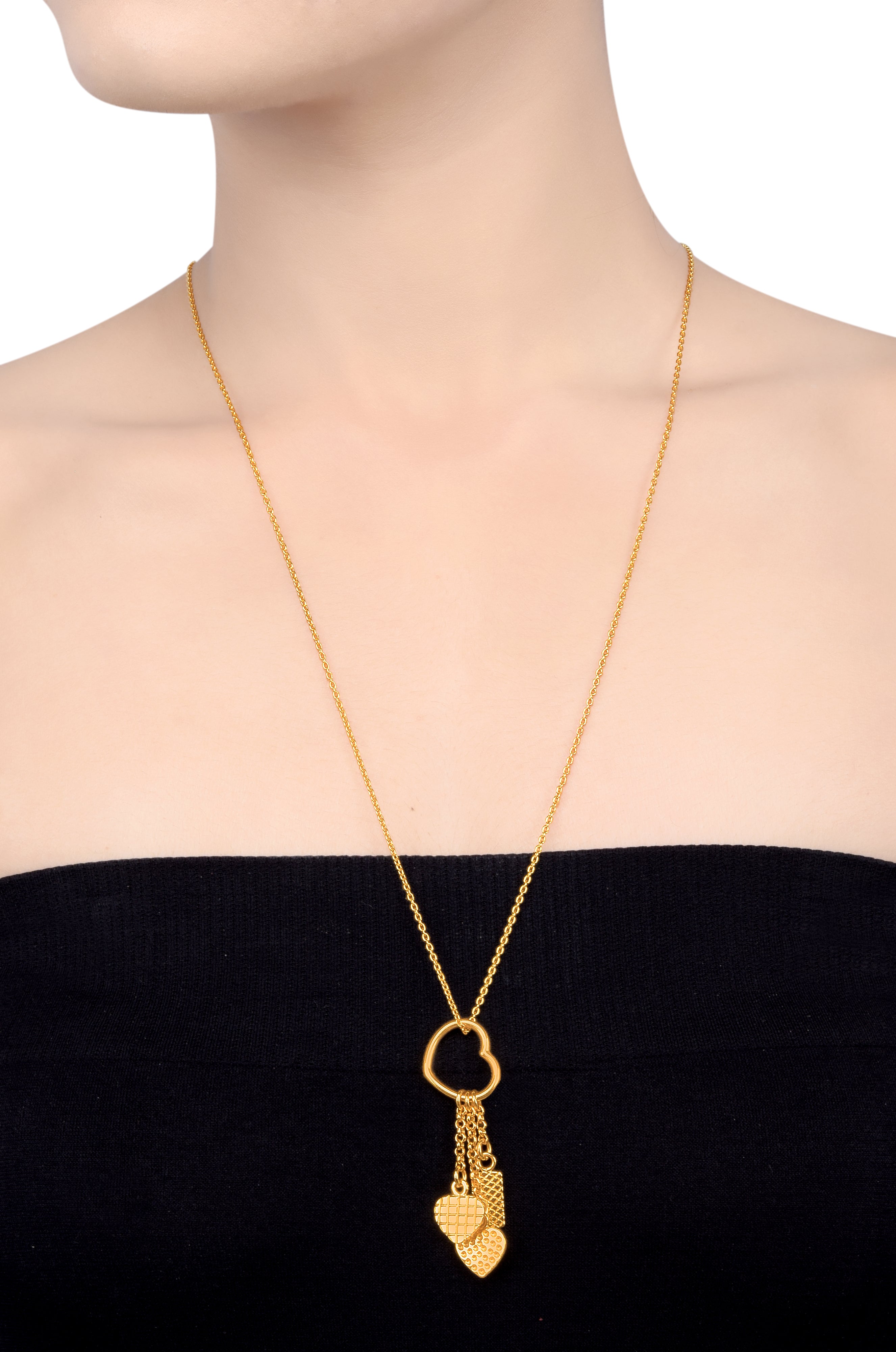 Gold Plated Heart Charm Drop Long Pendant