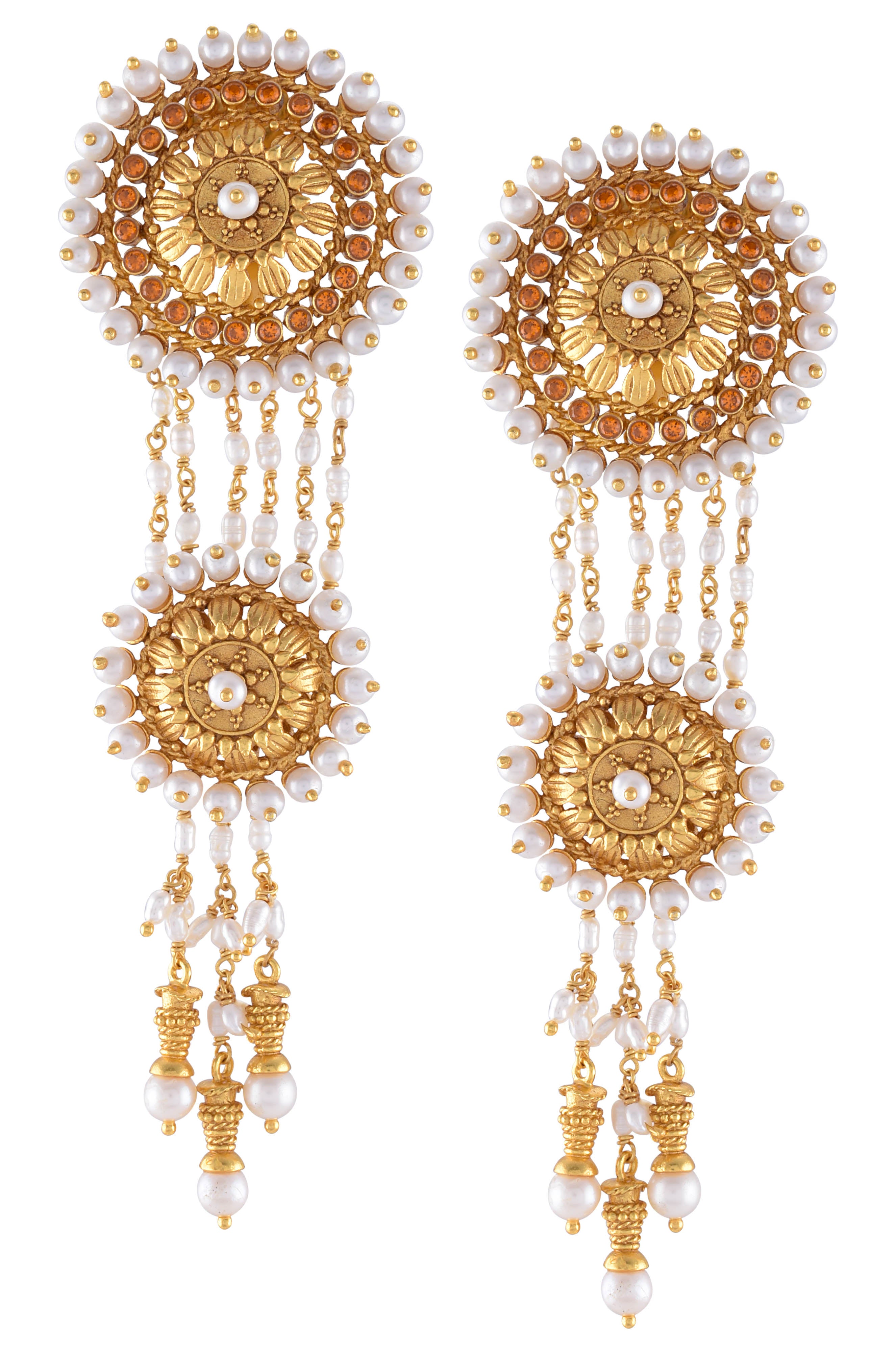 Silver Chakra Pearl Drop Earrings
