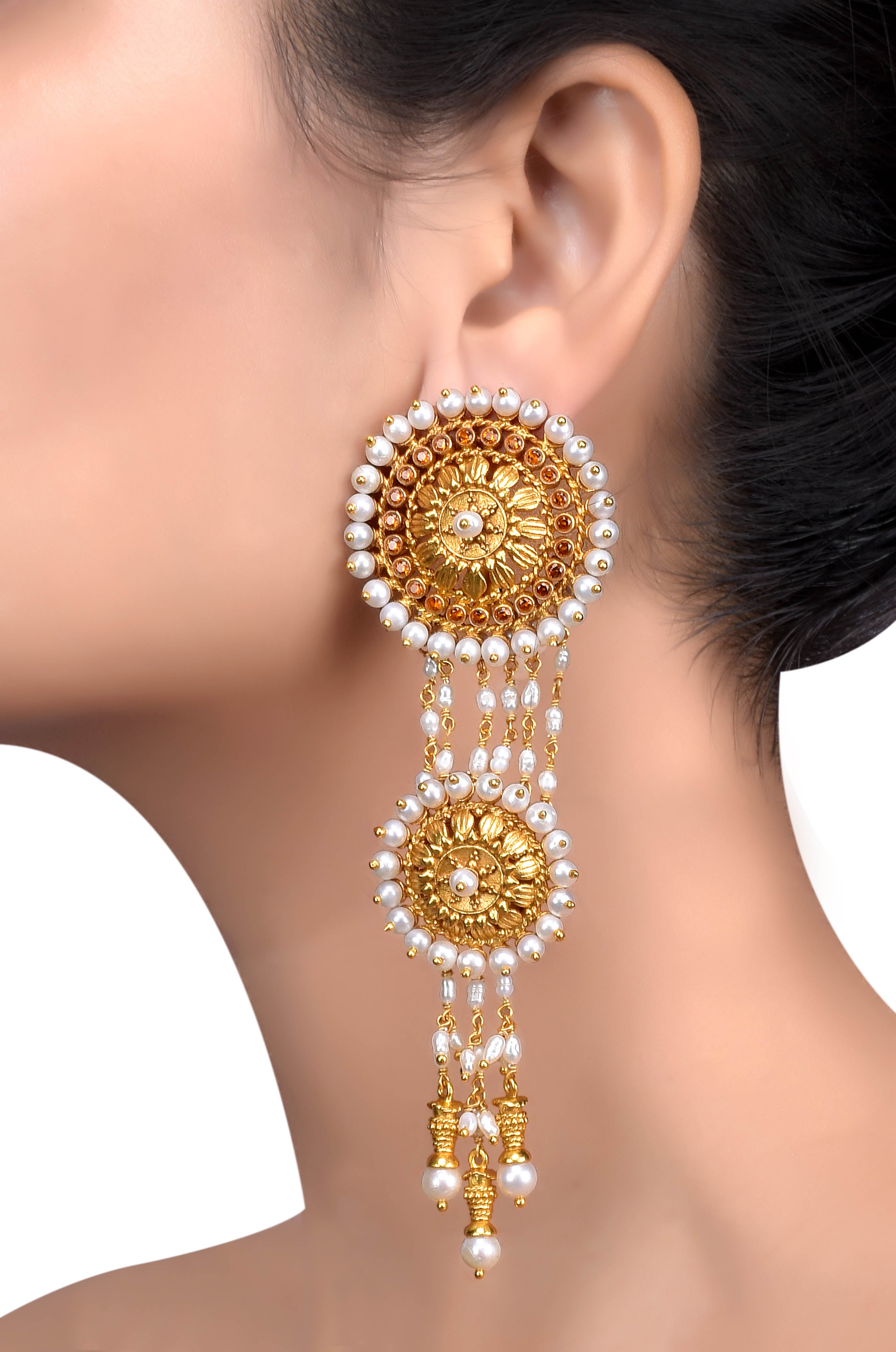 Silver Chakra Pearl Drop Earrings