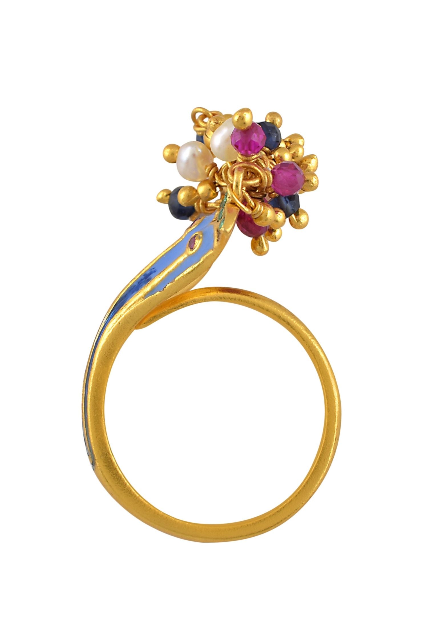 SILVER GOLD PLATED BAAHUBLI ENAMELLEDLED FAN CLUSTER RING