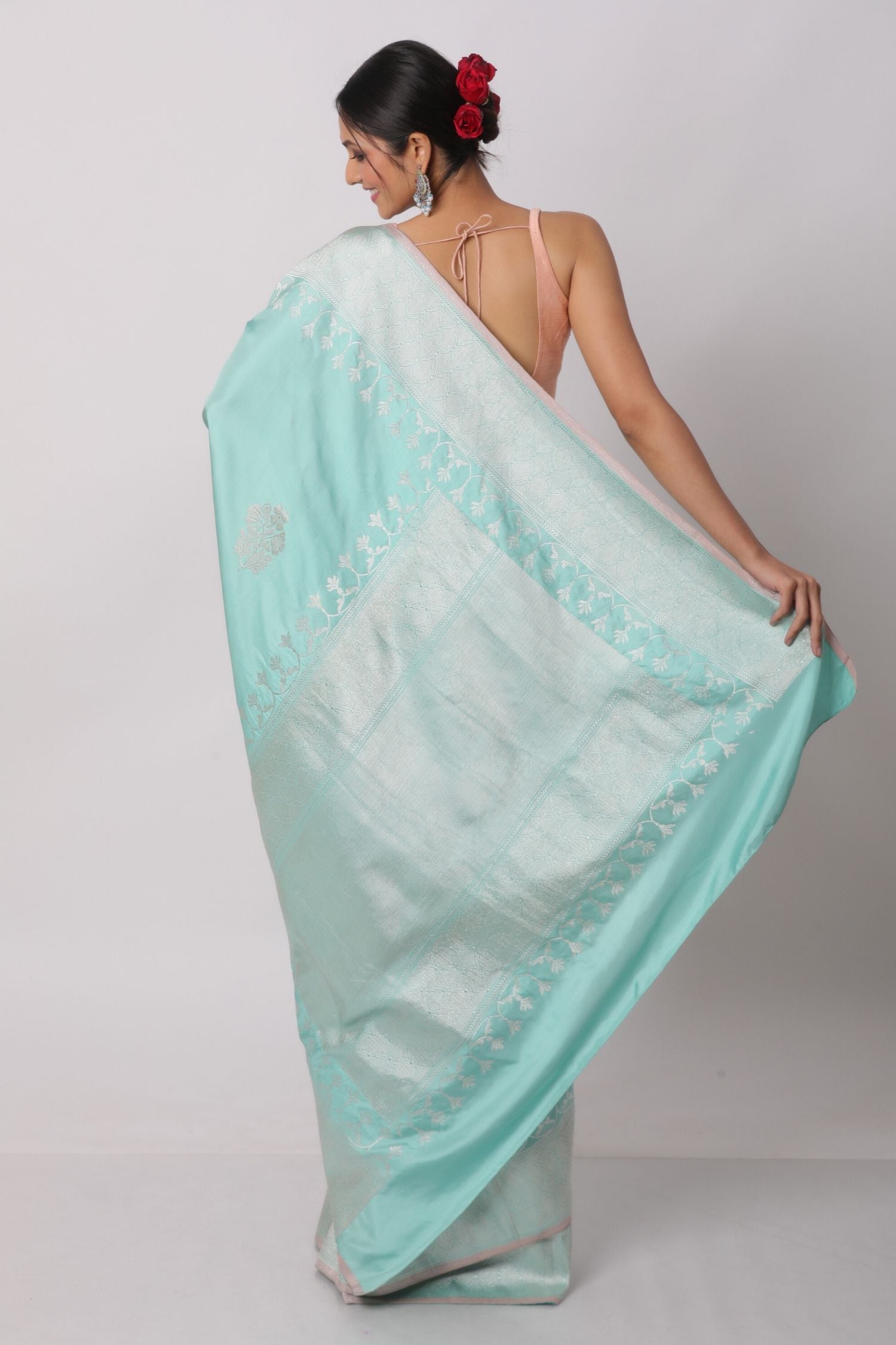 Teal Katan Silk Saree