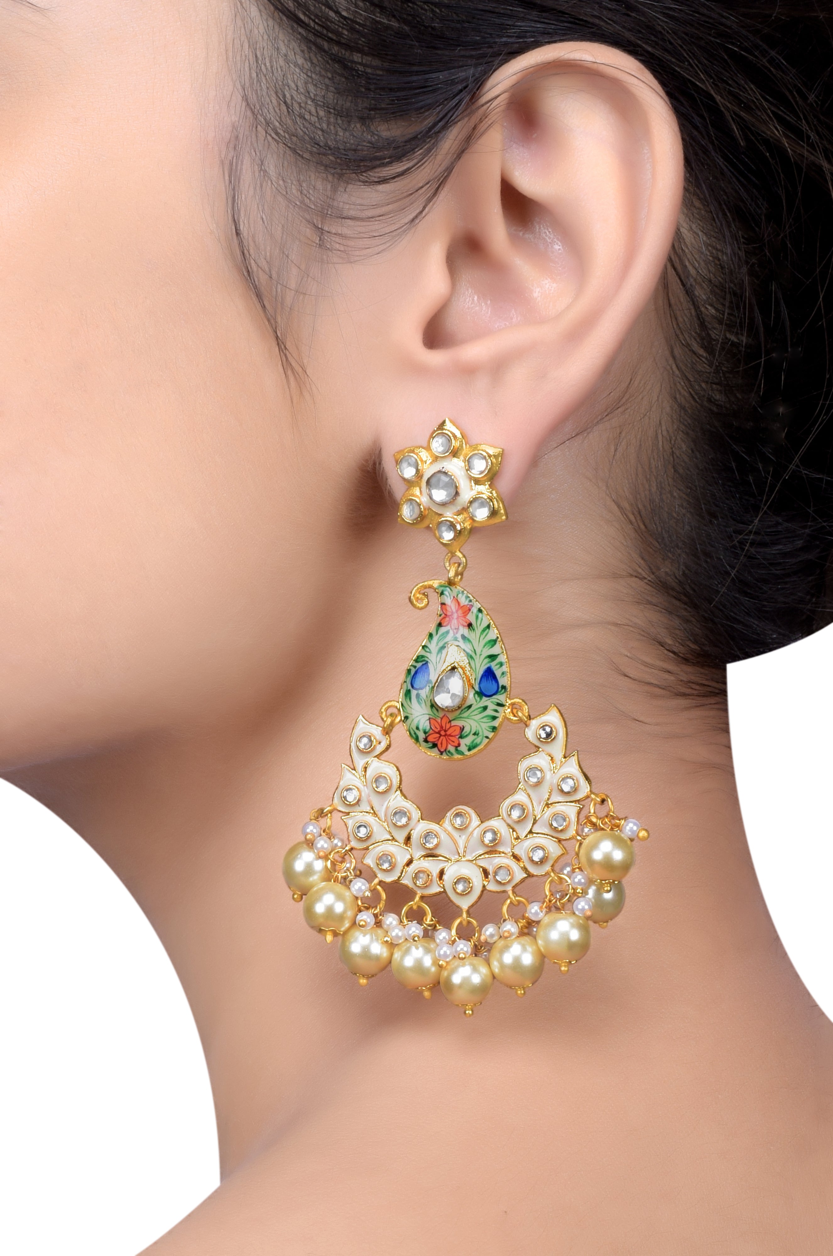 Gold Plated Paisley Pearl Earrings