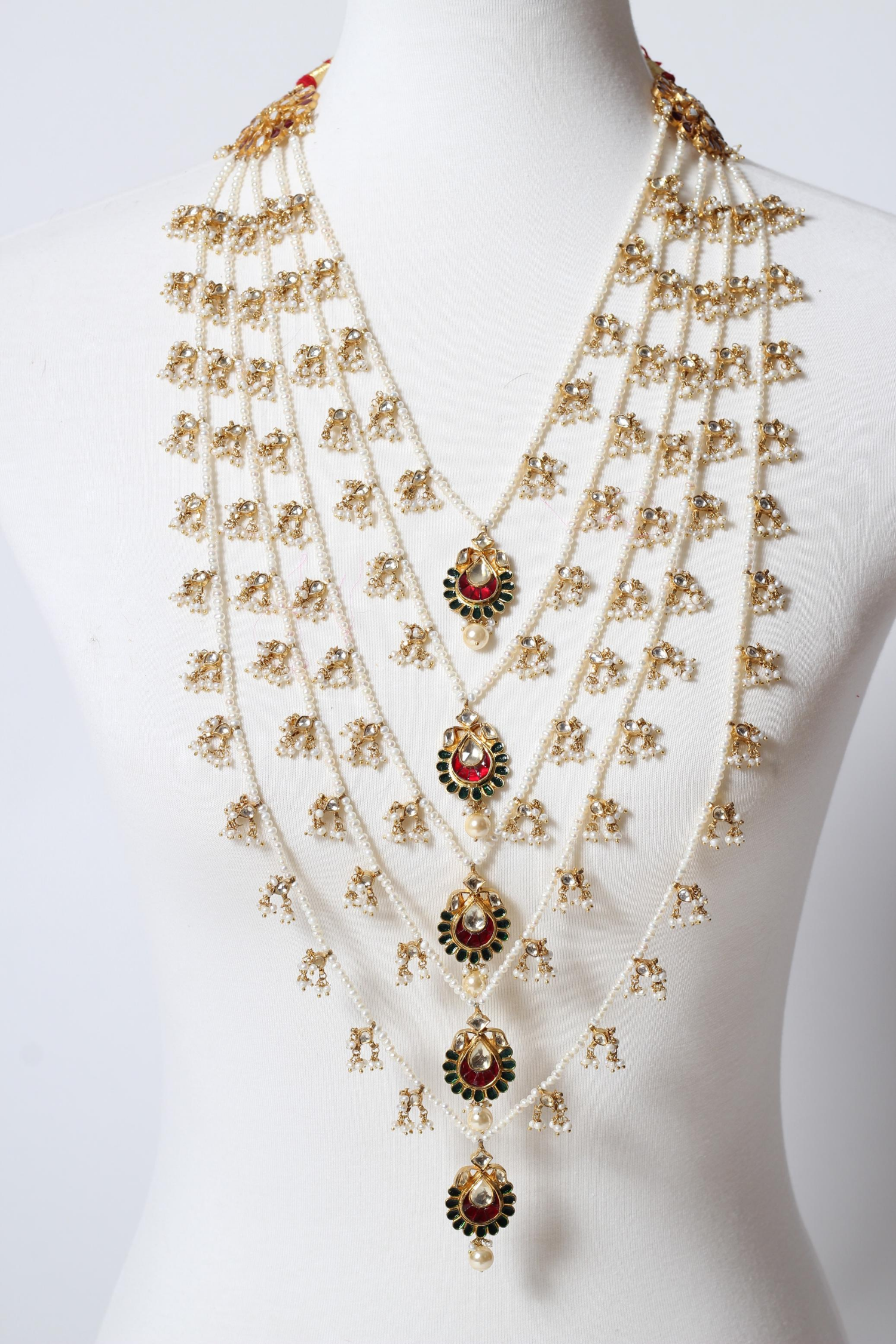 SILVER GOLD PLATED GLASS FIVE LAYER NECKLACE
