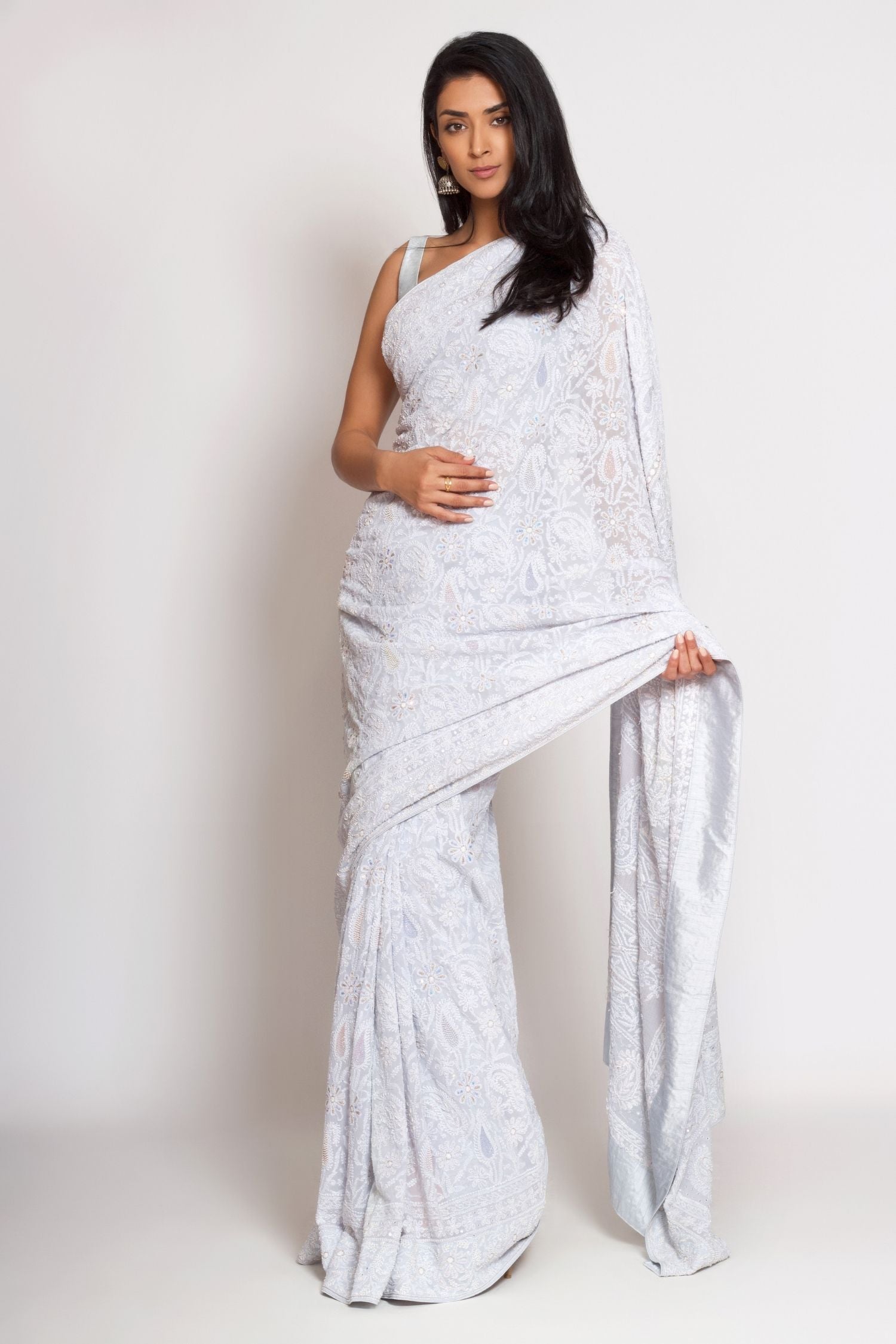Powder Blue Chikankari saree