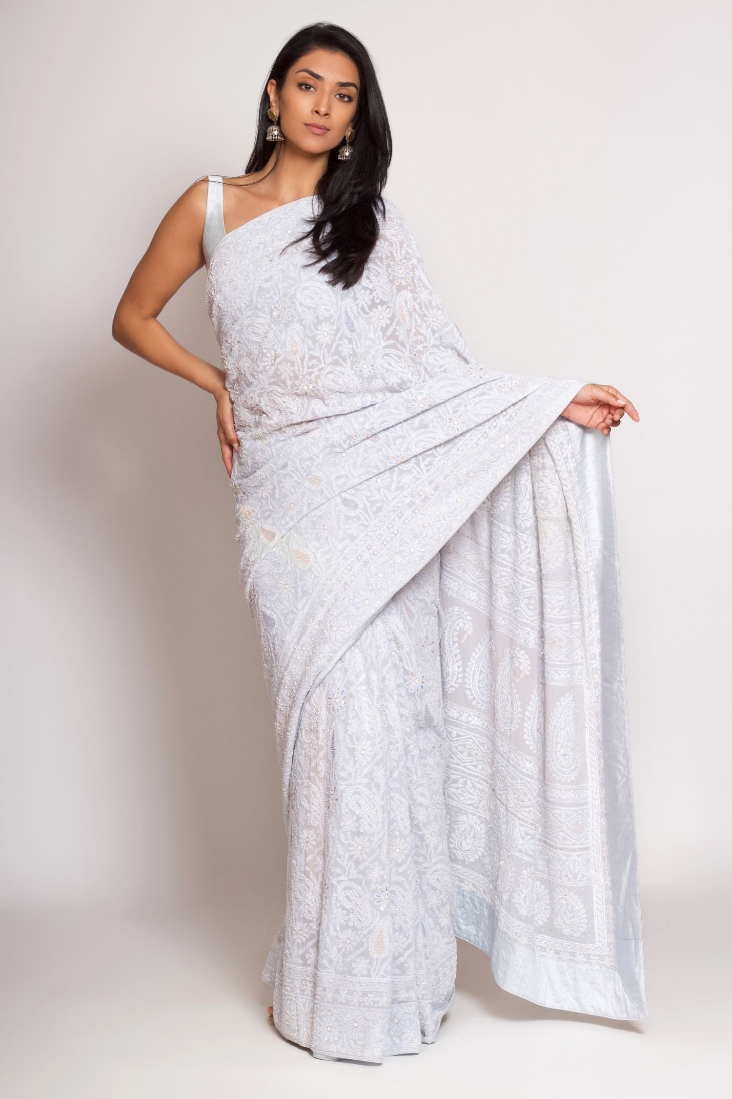 Powder Blue Chikankari saree