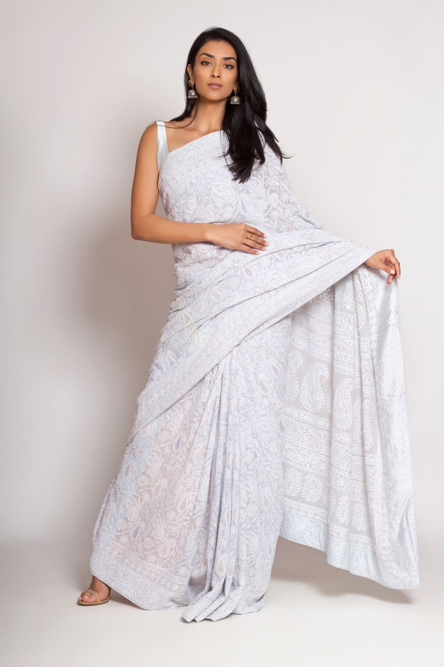 Powder Blue Chikankari saree