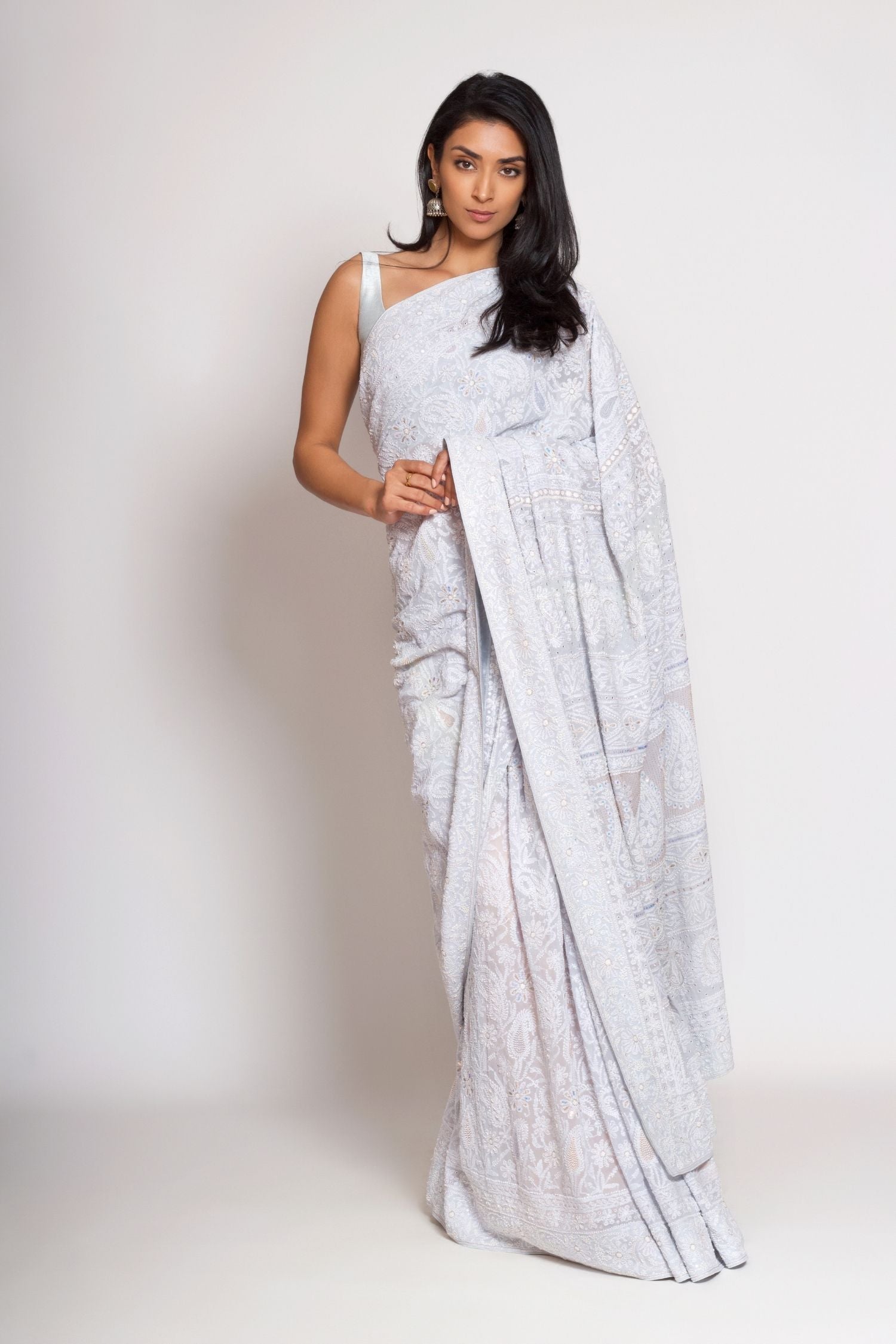 Powder Blue Chikankari saree
