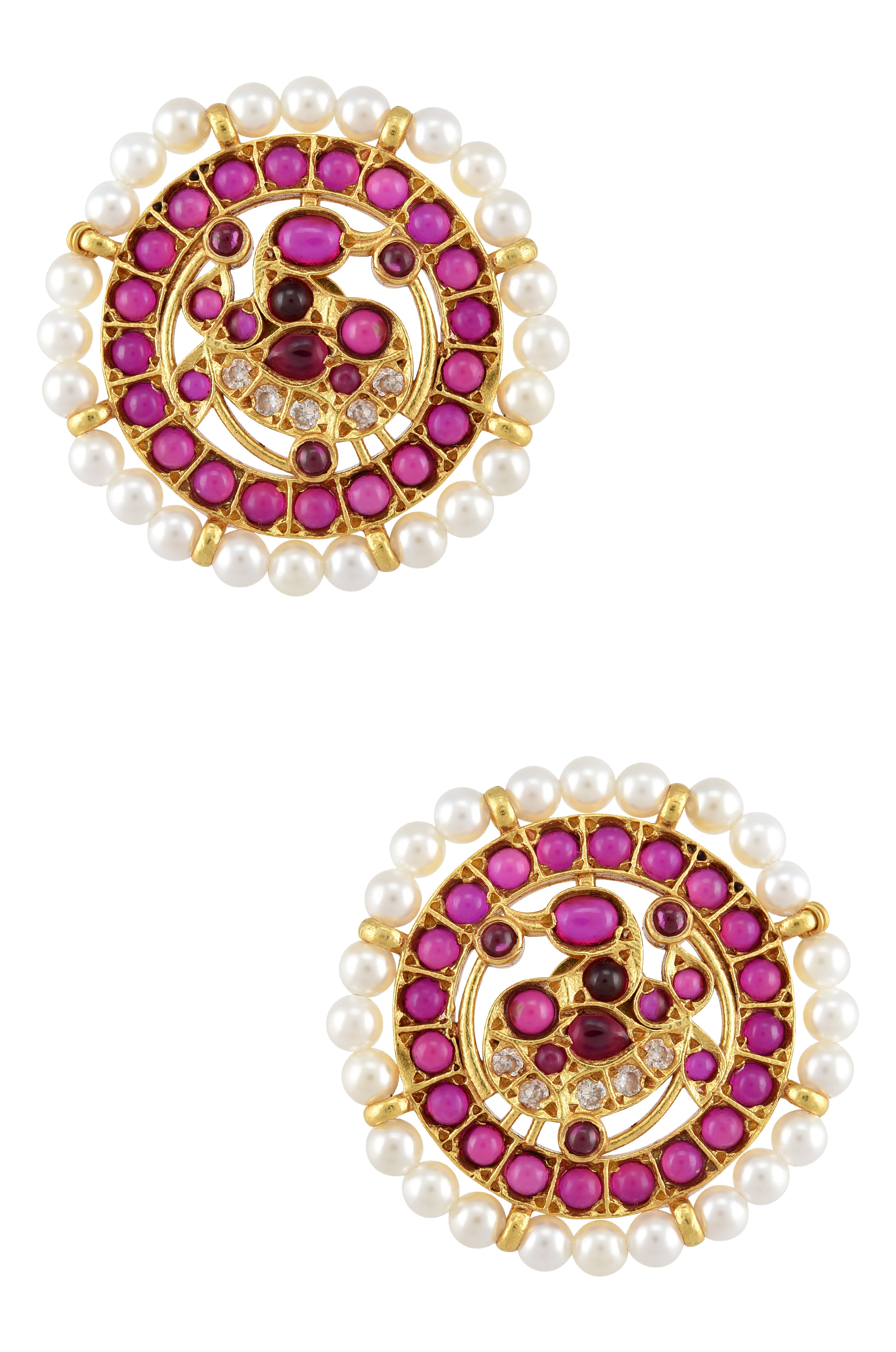 Silver Gold Plated Peacock Pearl Ear Studs