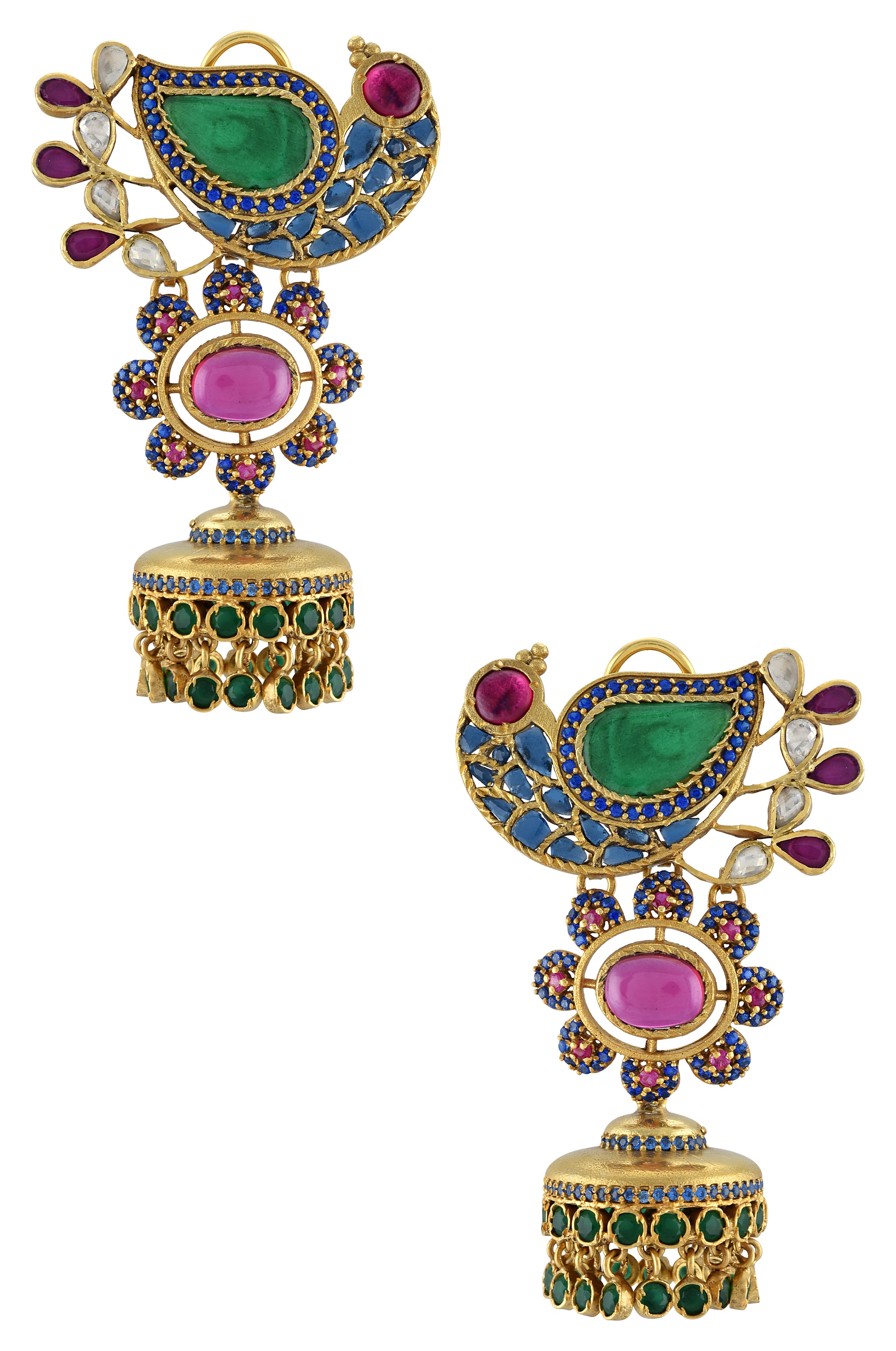 Silver Gold Plated Atilya Colorful Peacock Jhumki Earrings