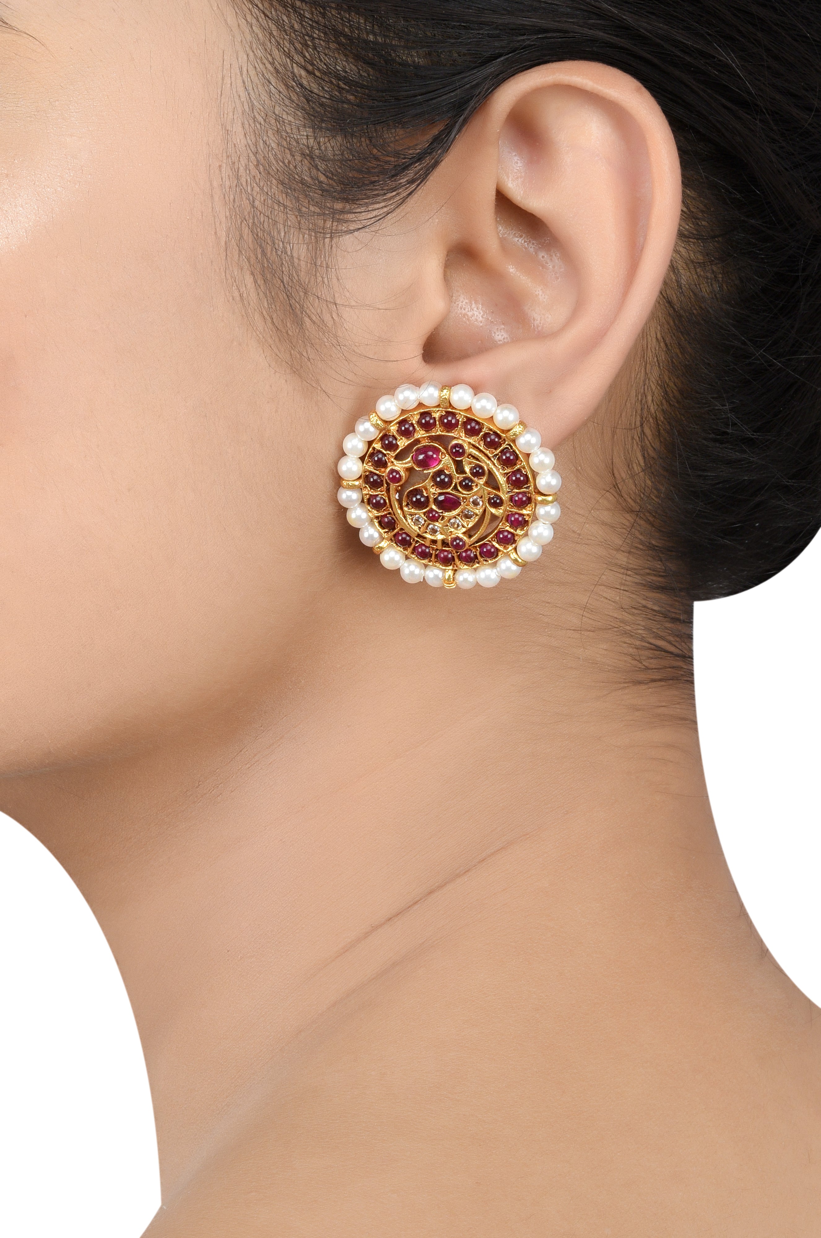 Silver Gold Plated Peacock Pearl Ear Studs
