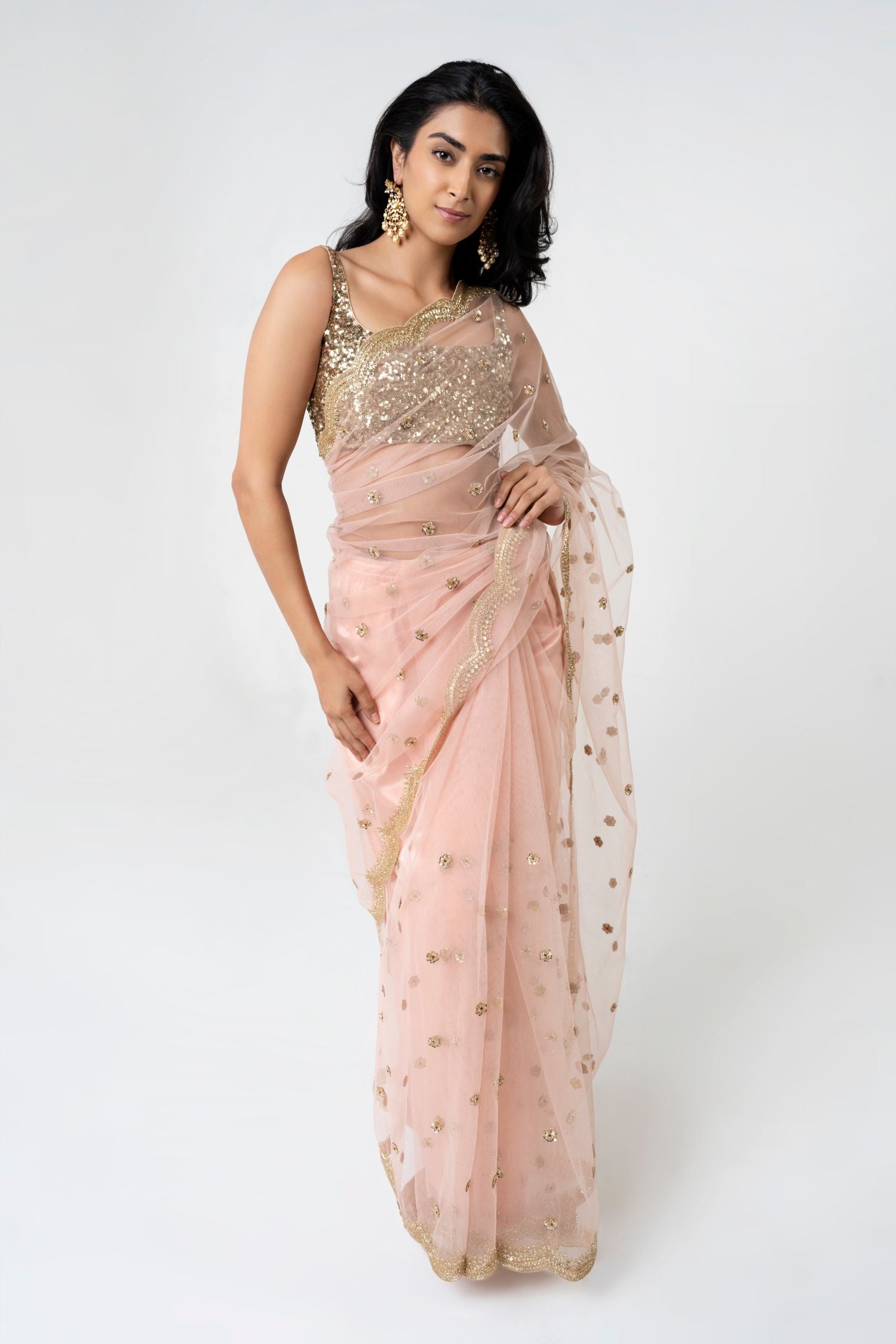 Light pink tulle saree