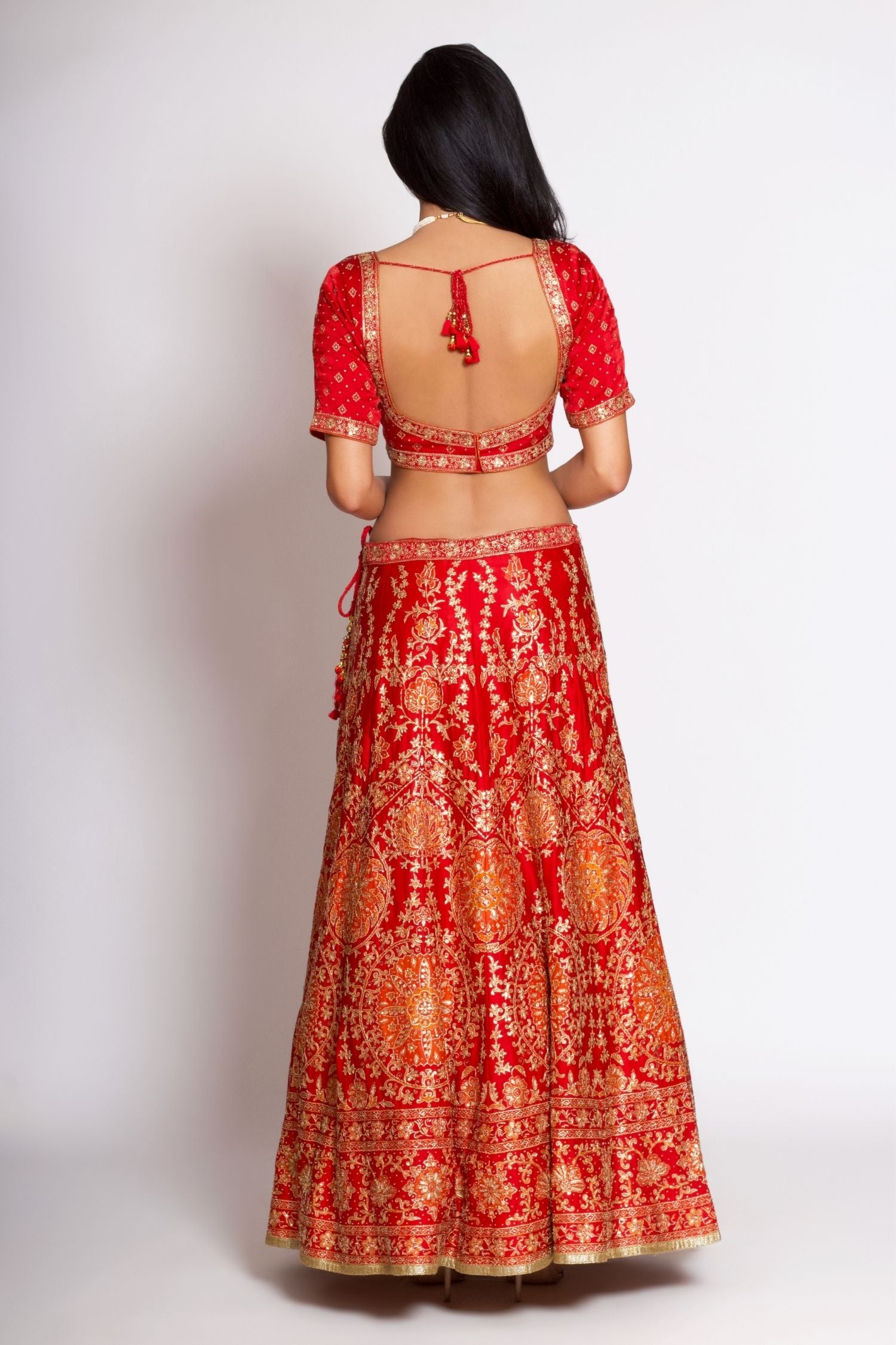 Red & Orange Embroidered Lehenga With Dupatta