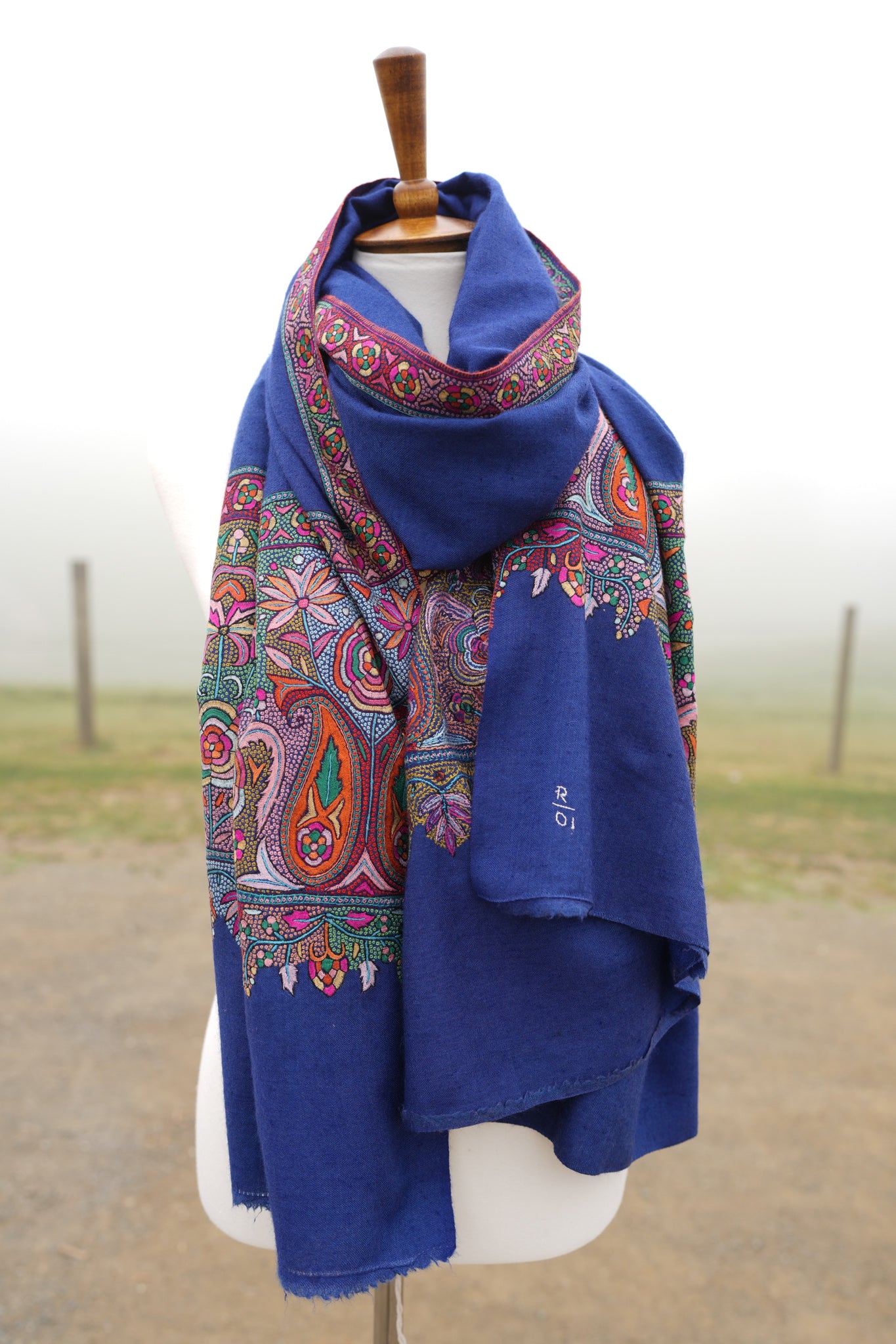 Blue Pashmina Shawl with Shawl Border