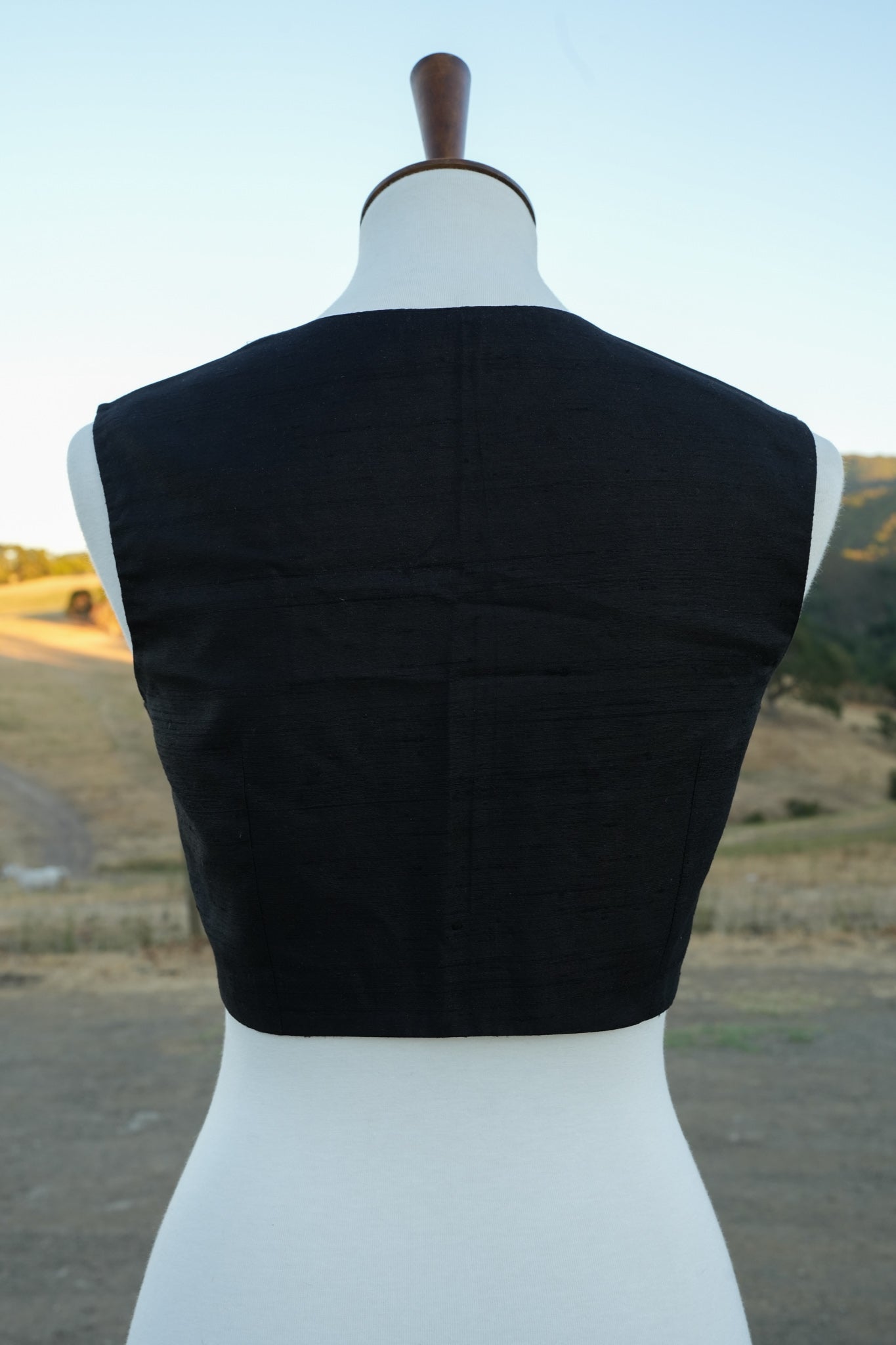 Custom Black Silk V Neck Blouse