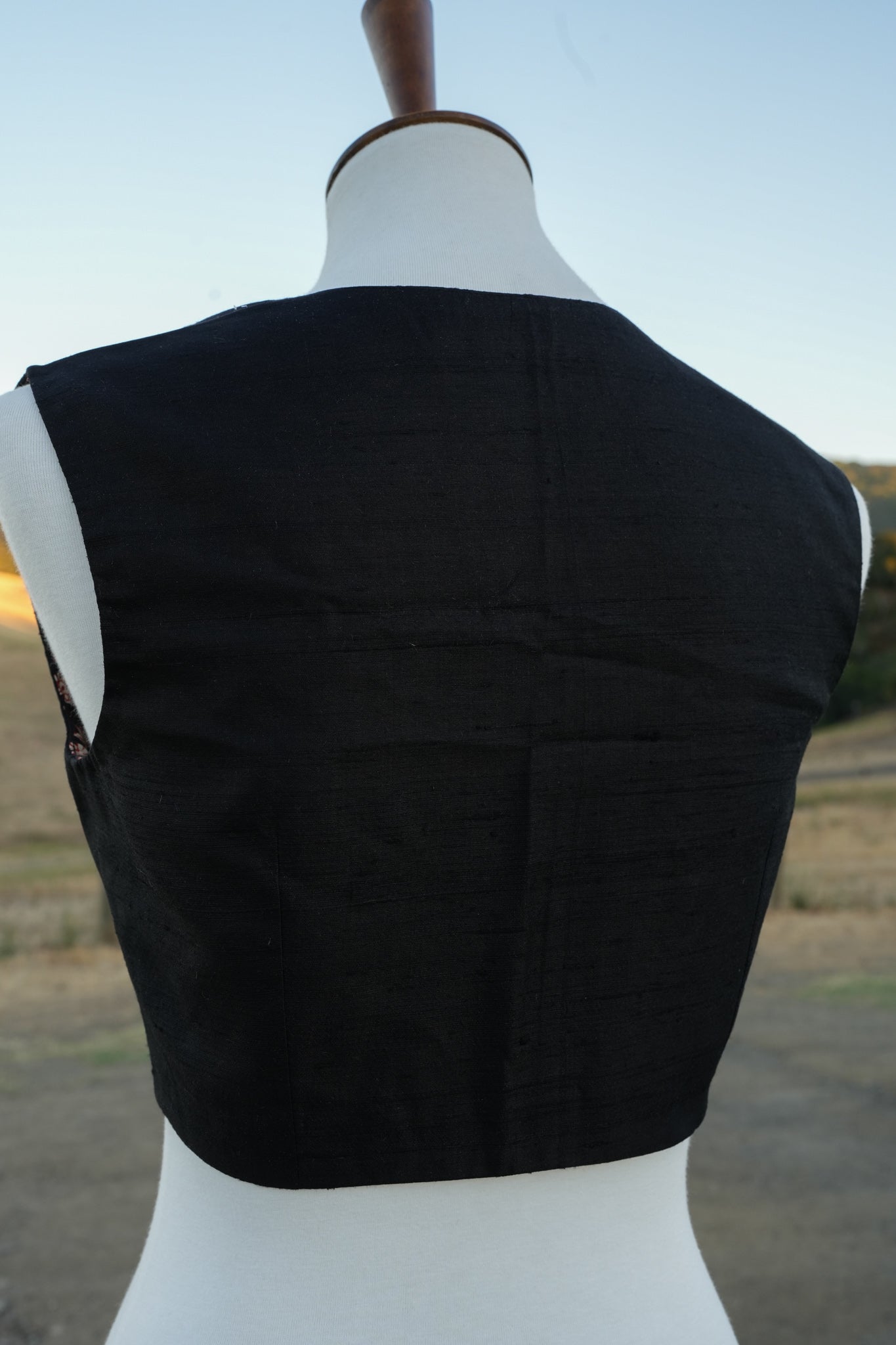 Custom Black Silk V Neck Blouse