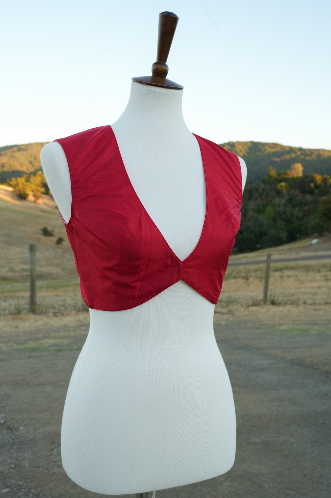 Custom Red Silk V Neck Blouse
