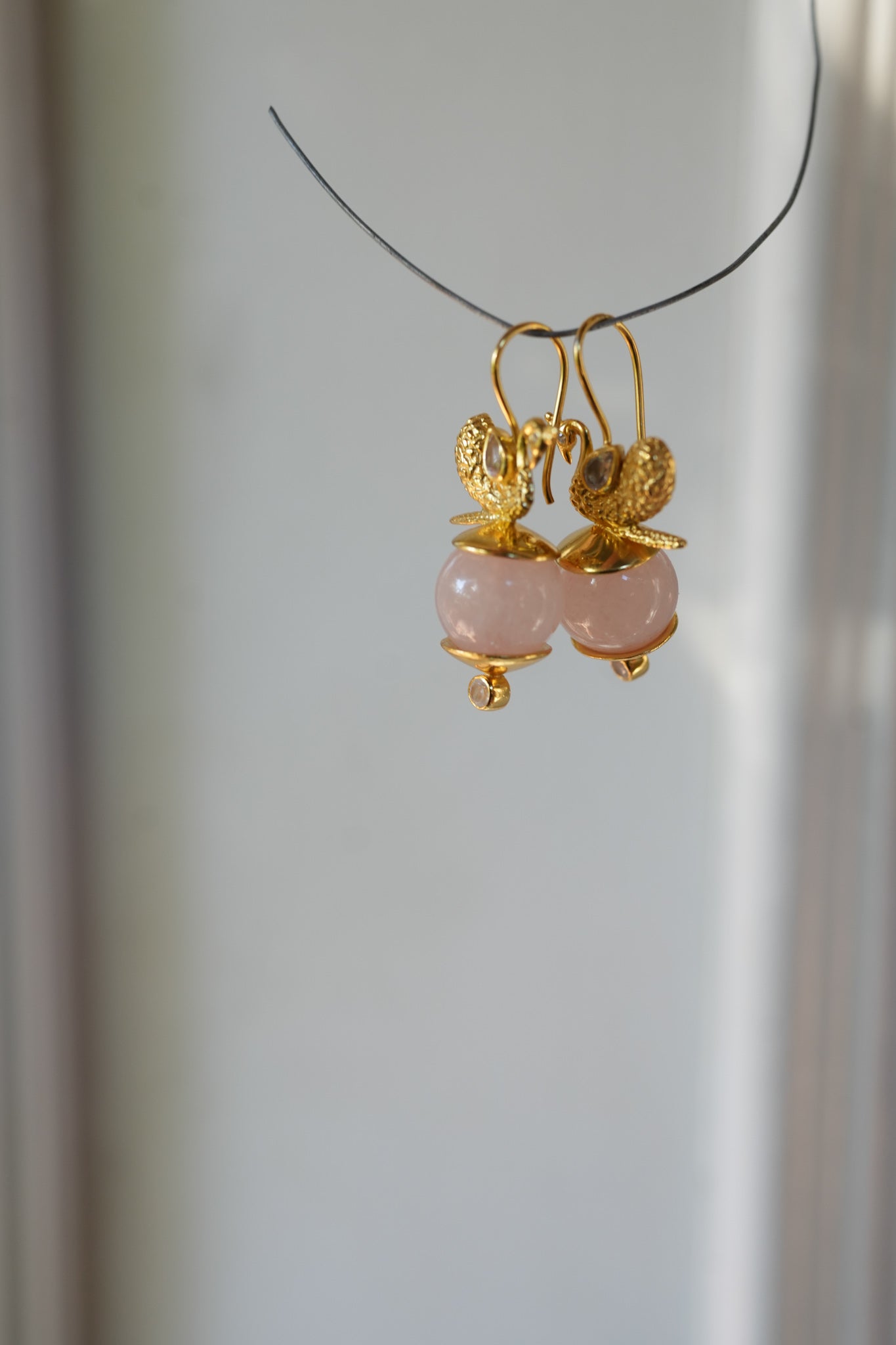 Silver Gold Plated Amrapali Rose Quartz Peacock Earrings
