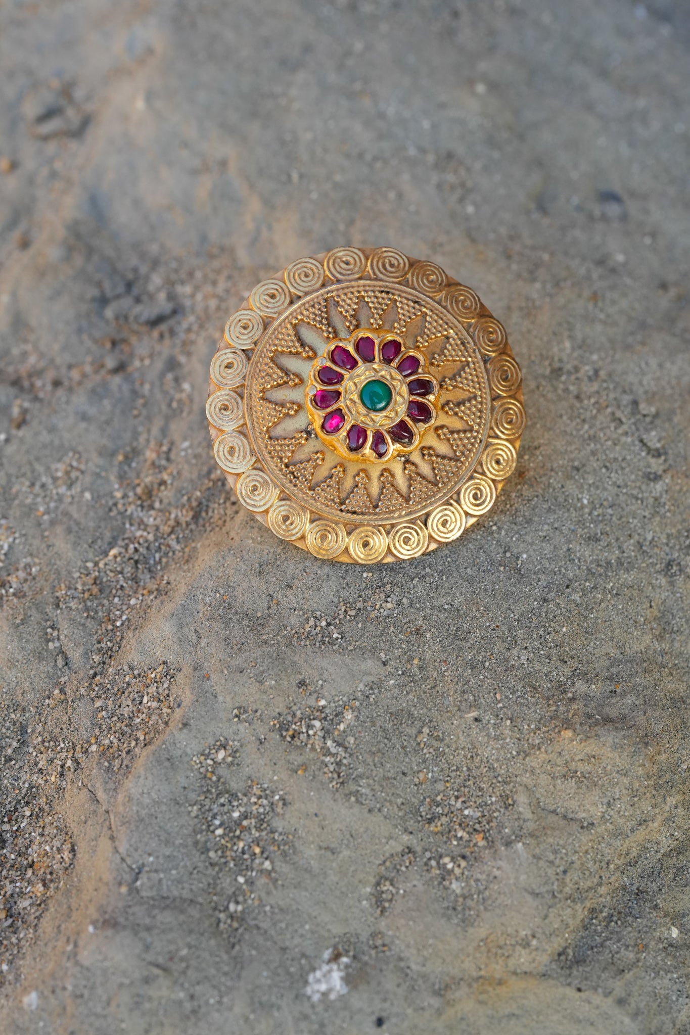 Silver Gold Plated Floral Glass Ring