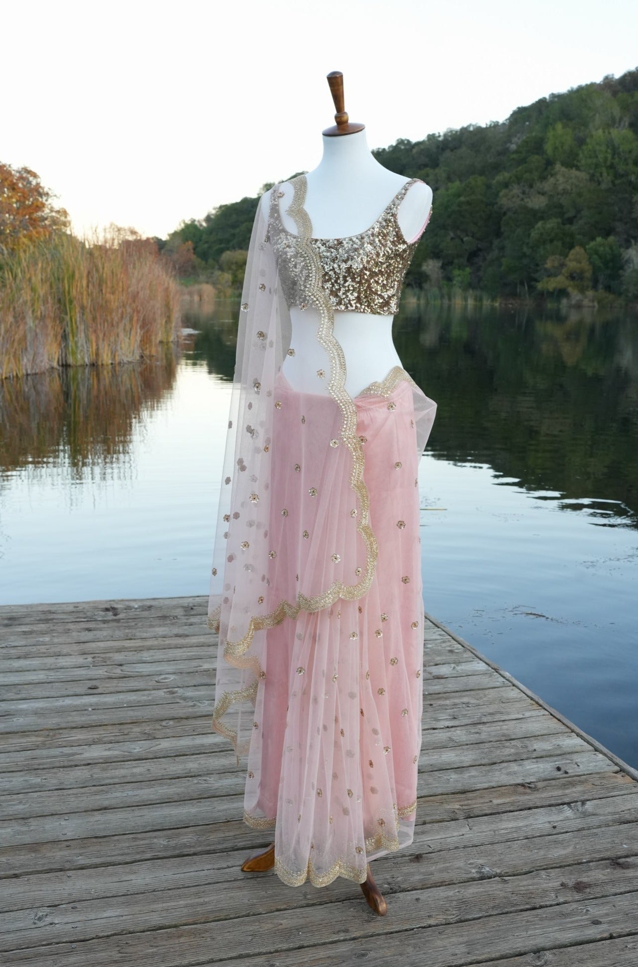 Light pink tulle saree