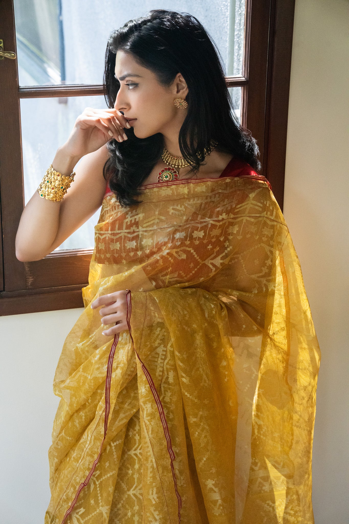 Mustard Heirloom Jamdani saree