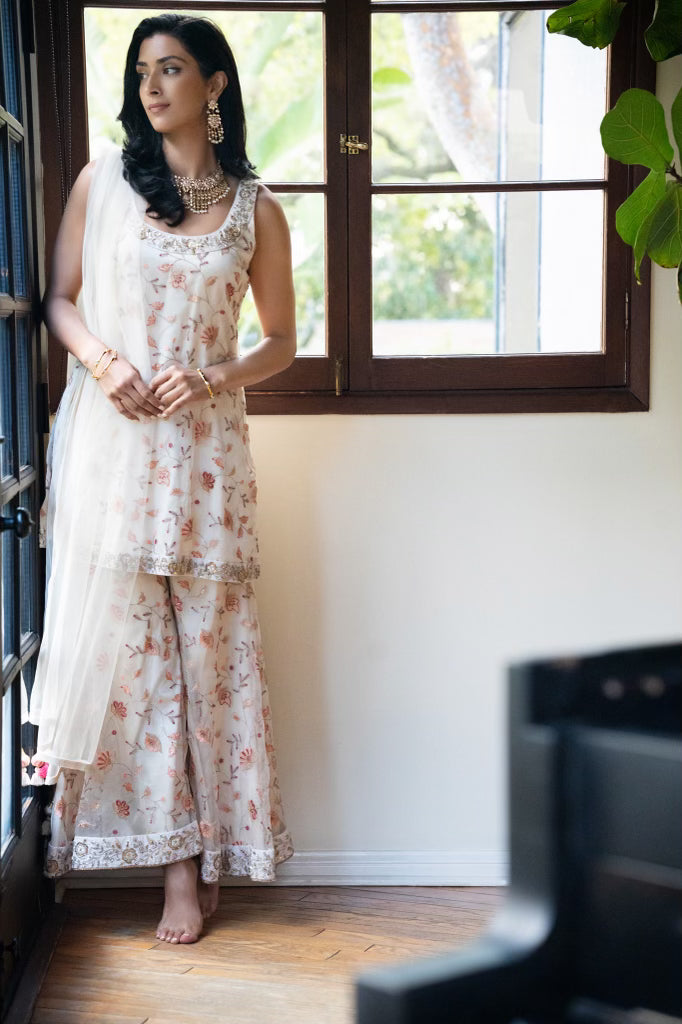 Embroidered sharara set