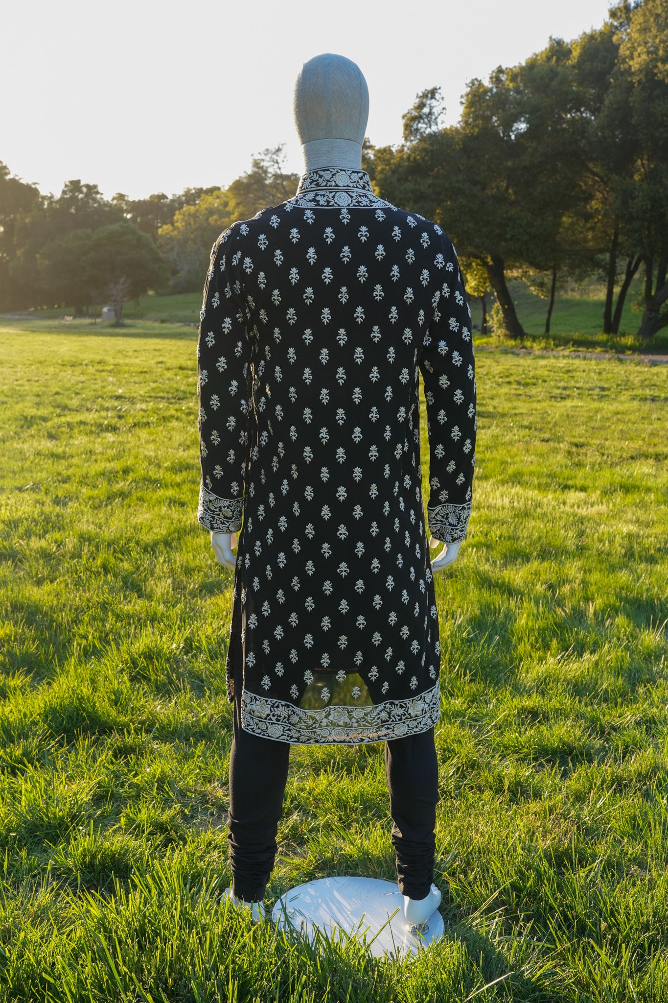 Mens Black Georgette Gara Parsi Kurta