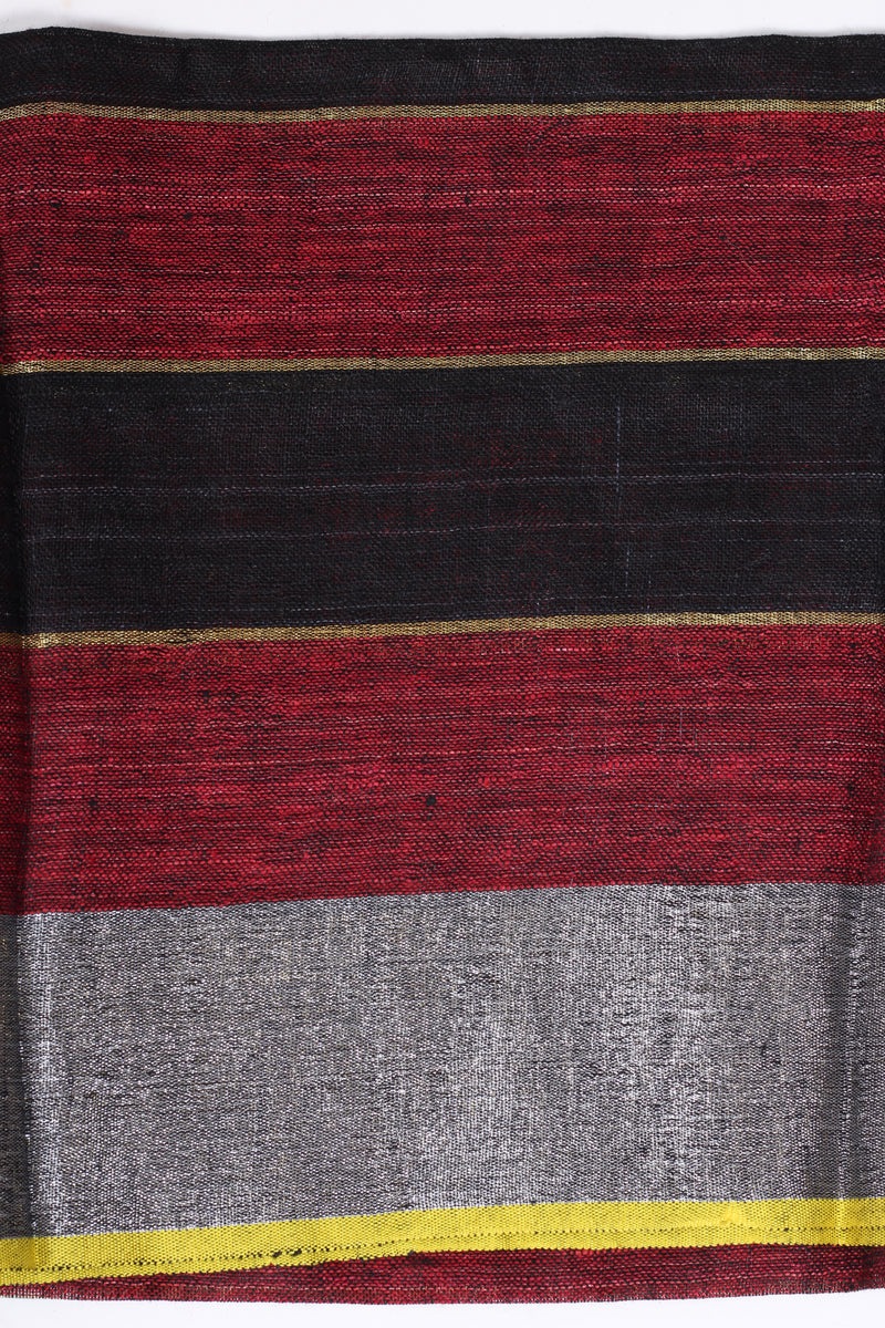 Black and red check Linen Saree