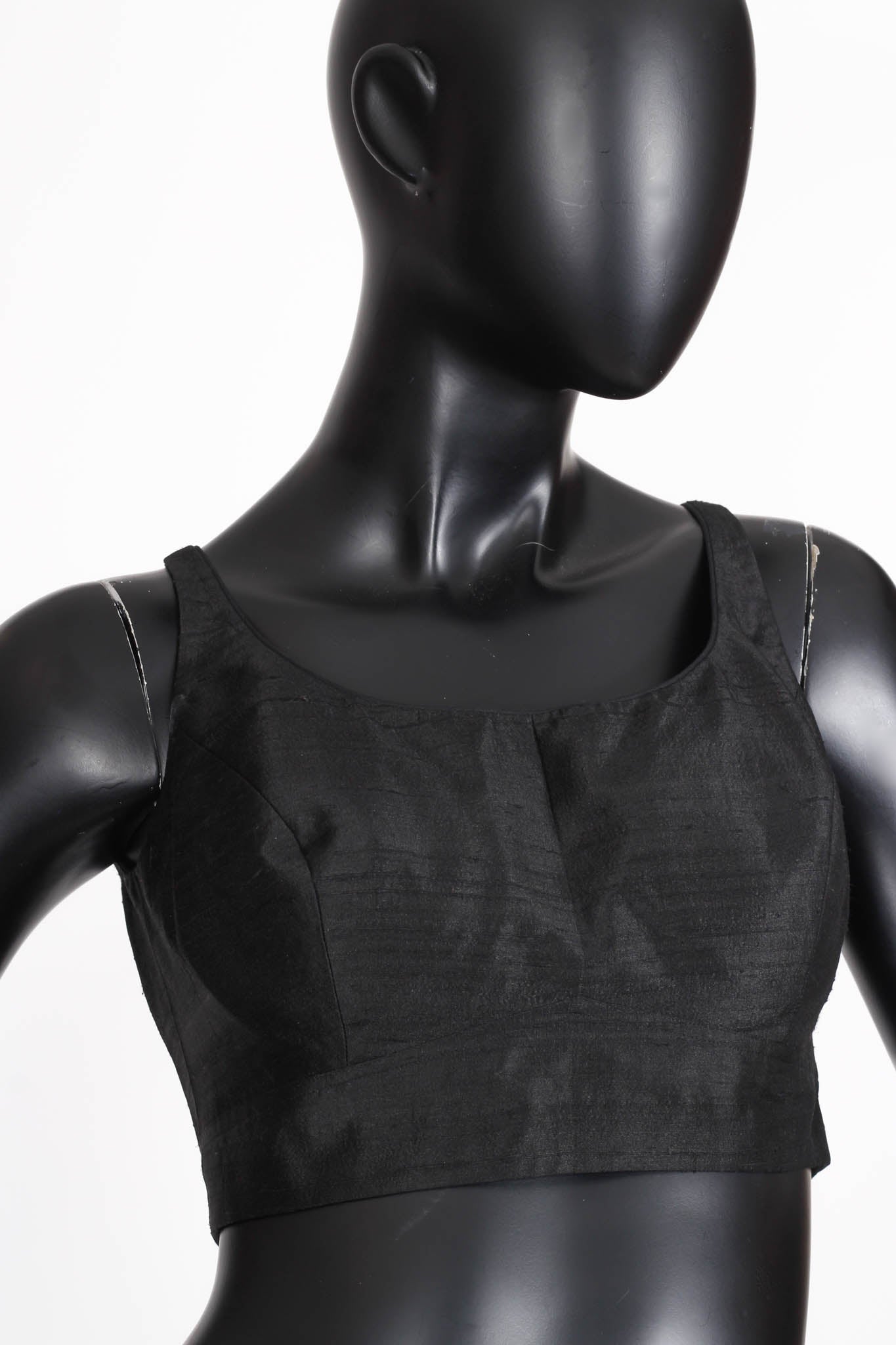 Black Sleeveless Raw Silk Blouse